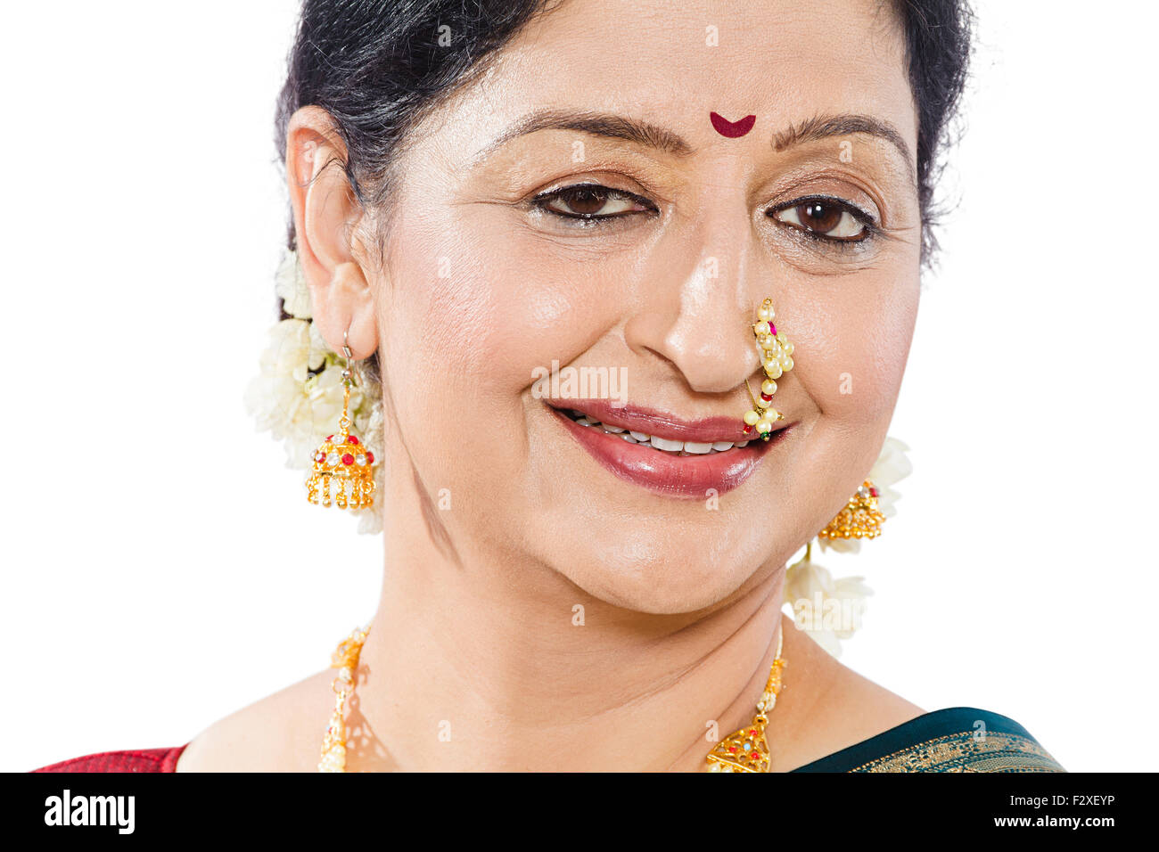1 indian Marathi Adult Woman diwali Festival face Close-Up Stock Photo