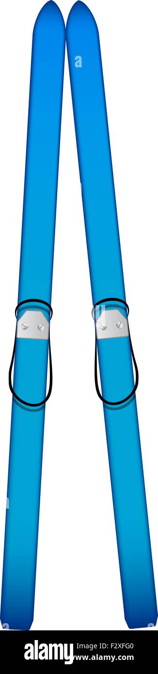 Old wooden alpine skis in blue design Stock Vector