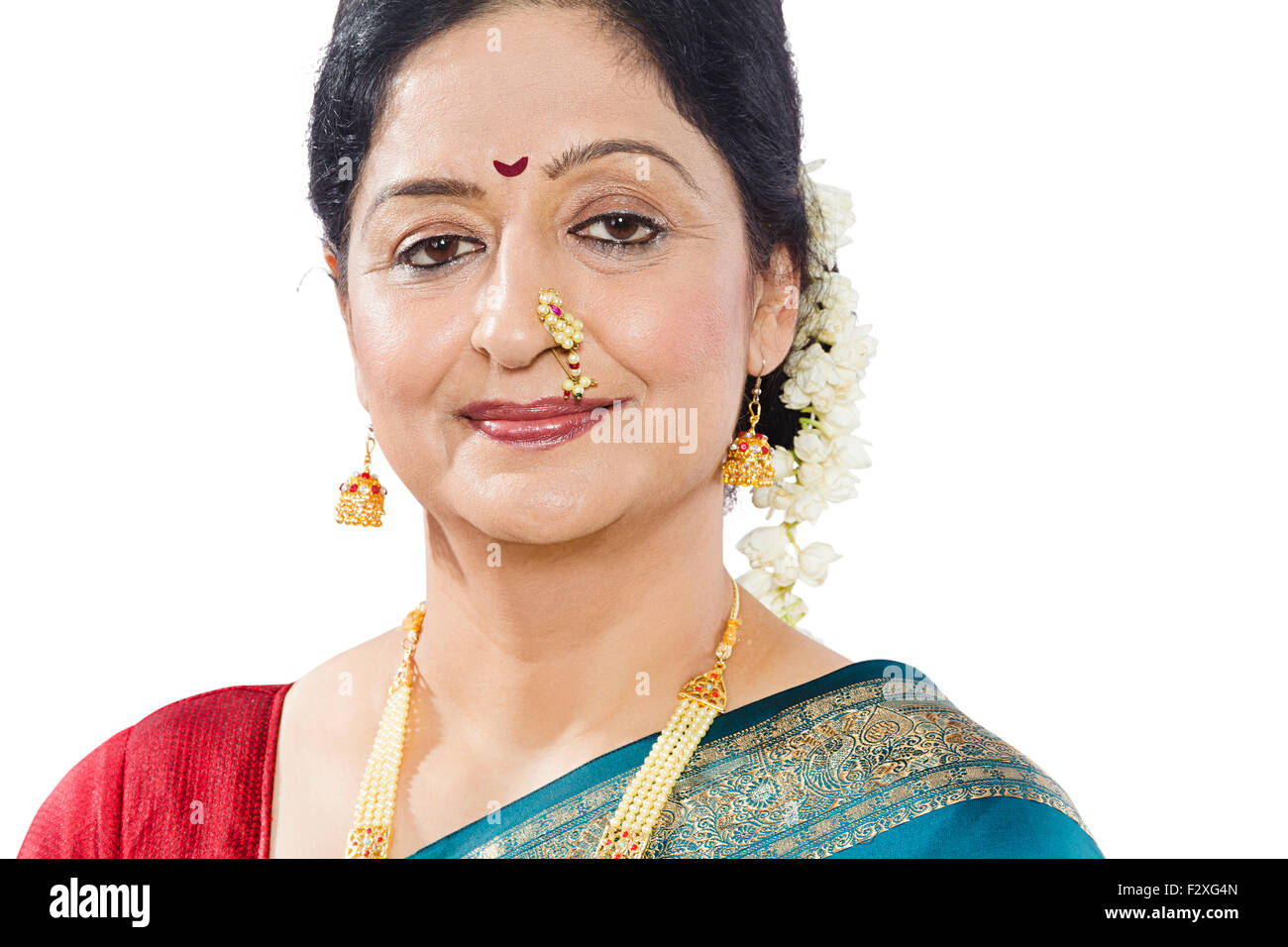 1 indian Marathi Adult Woman diwali Festival face Close-Up Stock Photo