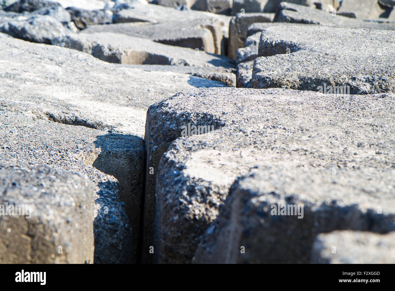 detail of breakwaters, geometric patterns, black and white Stock Photo