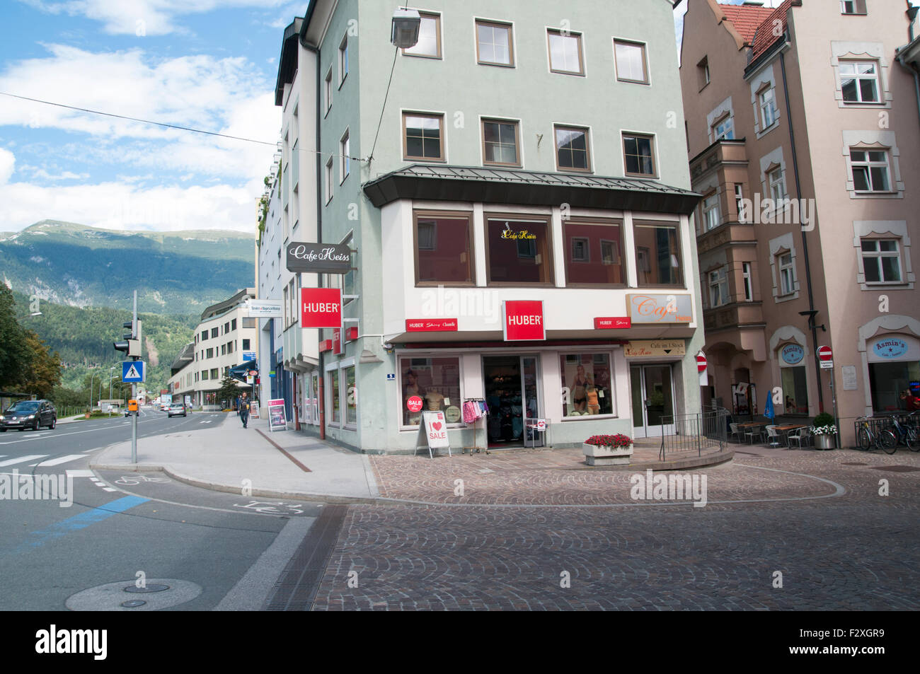 Austria, Tyrol, Schwaz. Franz Josef pedestrian Street in the old town Stock Photo