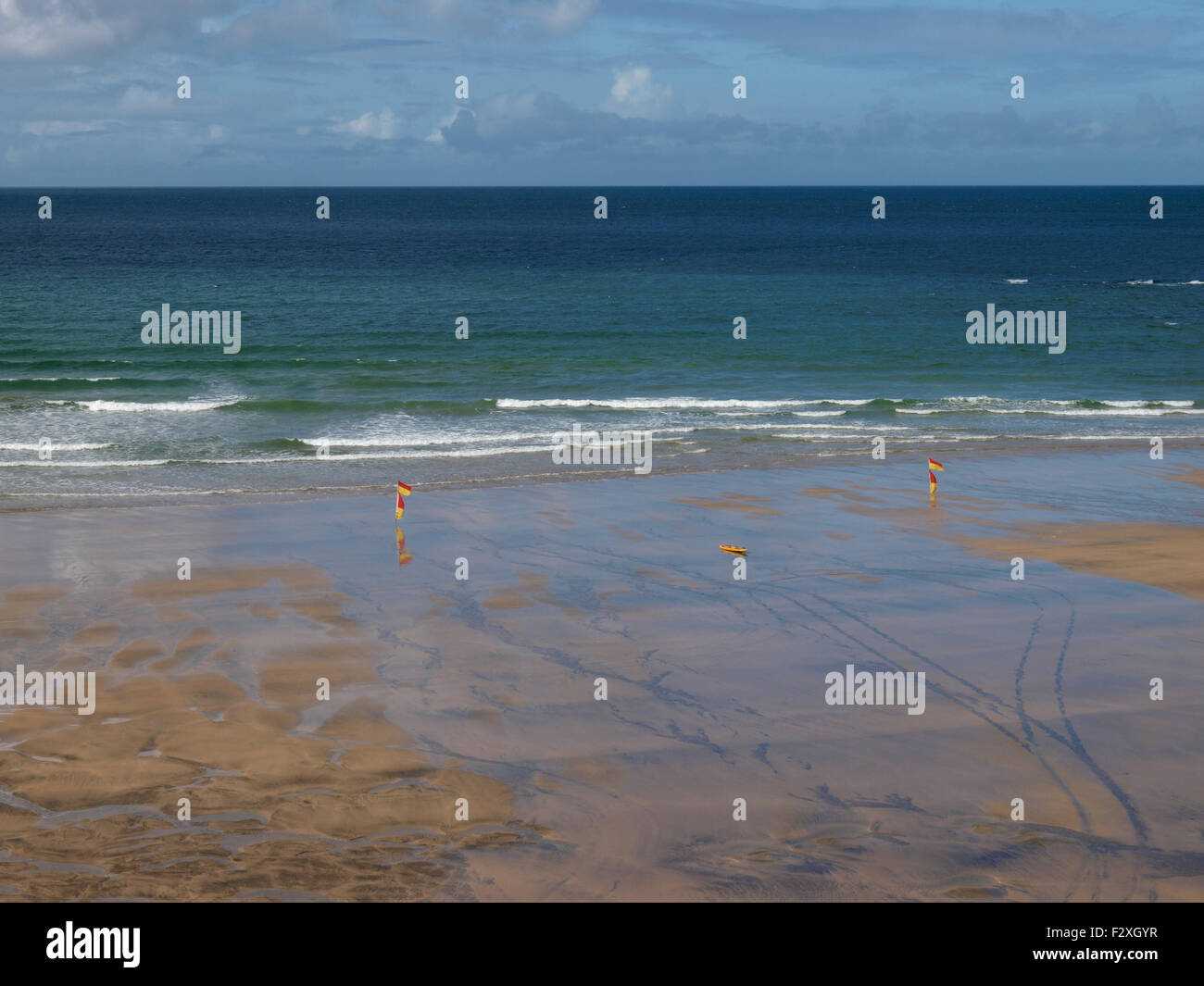 Empty Cornish beach, Gwithian, Cornwall, UK Stock Photo
