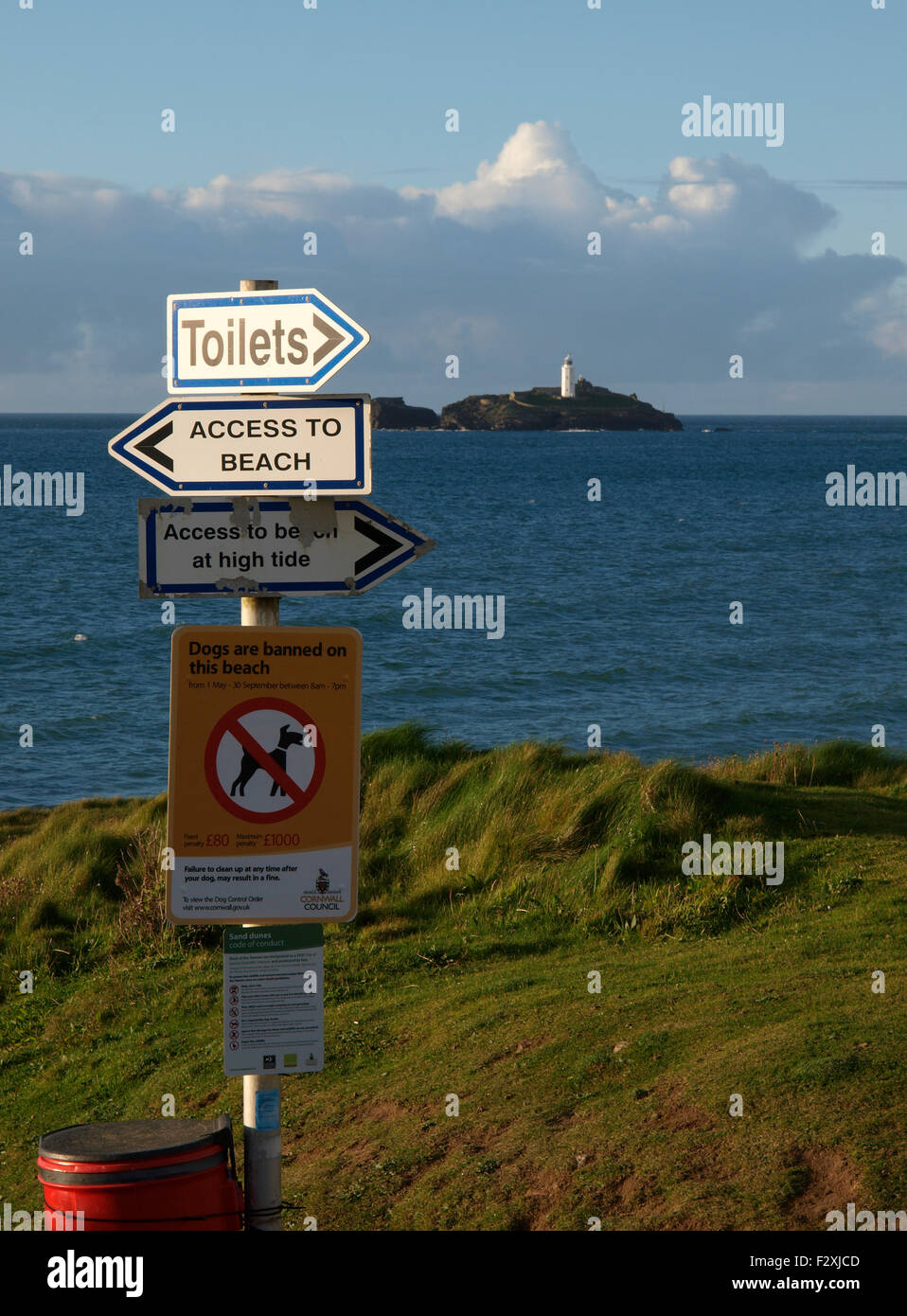 Information and direction signs by the beach, Gwithian, Cornwall, UK Stock Photo
