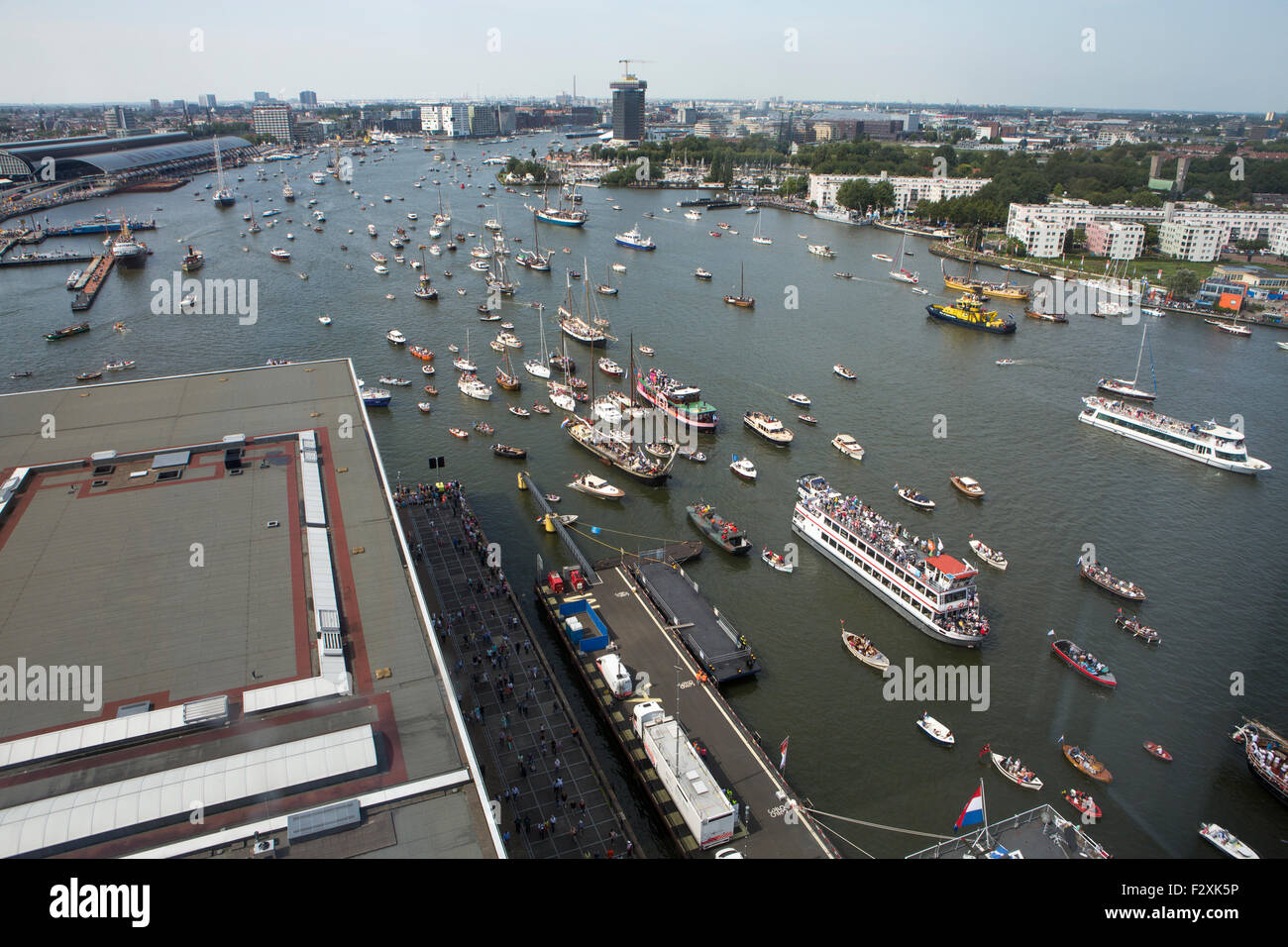 many people visited Sail 2015 by boat at the IJ-haven in Amsterdam Stock Photo