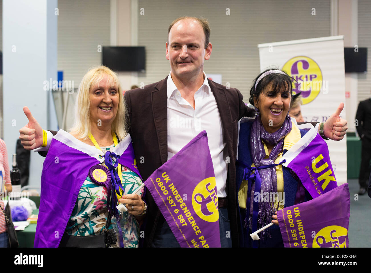 Doncaster, South Yorkshire, UK. 25th September, 2015. Douglas Carswell MP with two supporters at the UKIP National Conference in Doncaster South Yorkshire, UK. 25th September 2015. UKIP leader Farage today declared that he is to put the EU referendum battle before his party priorities. Credit:  Ian Hinchliffe/Alamy Live News Stock Photo