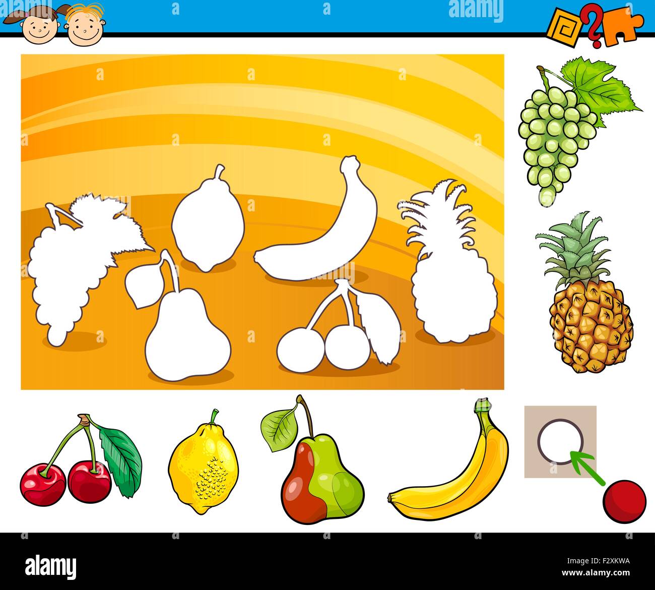 Cartoon Illustration of Educational Game for Preschool Children with Fruits Stock Vector