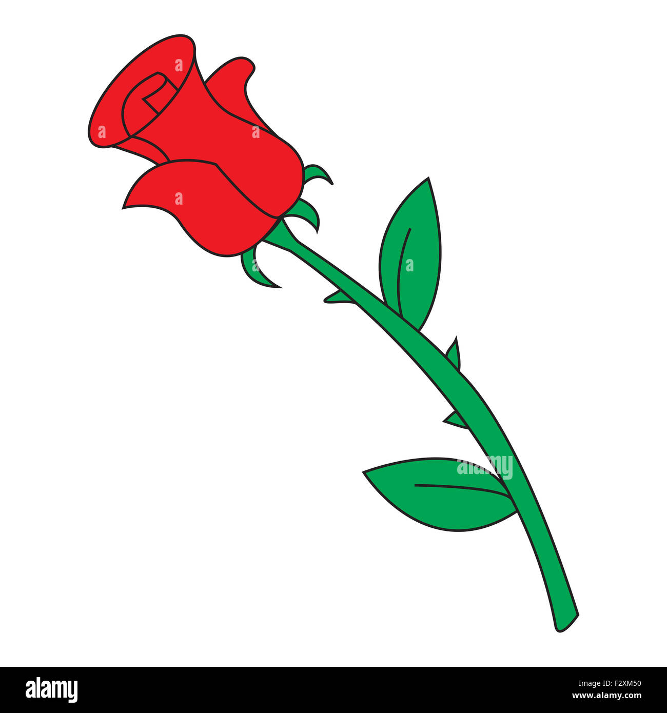 Image of cartoon red rose icon. Vector illustration isolated on white background. Stock Photo