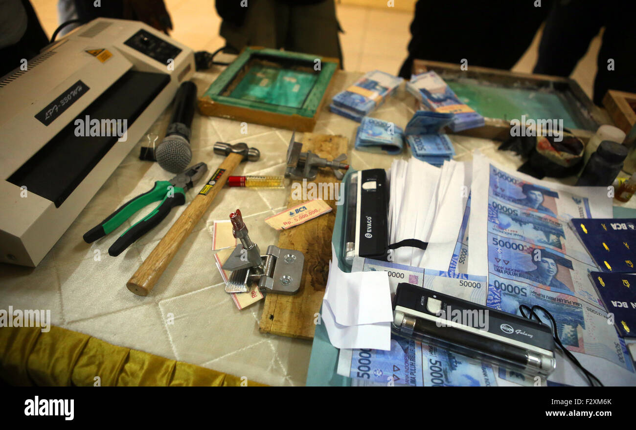 A set of printing equipment used by counterfeiters in operating plotters produce counterfeit money Stock Photo