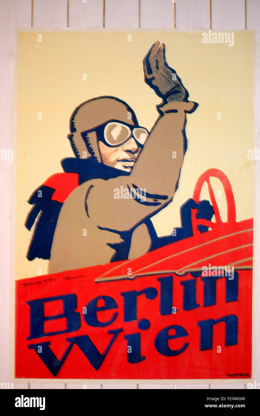 historische Werbung fuer Flugline Berlin-Wien - Deutsches Technikmuseum, Berlin-Kreuzberg. Stock Photo