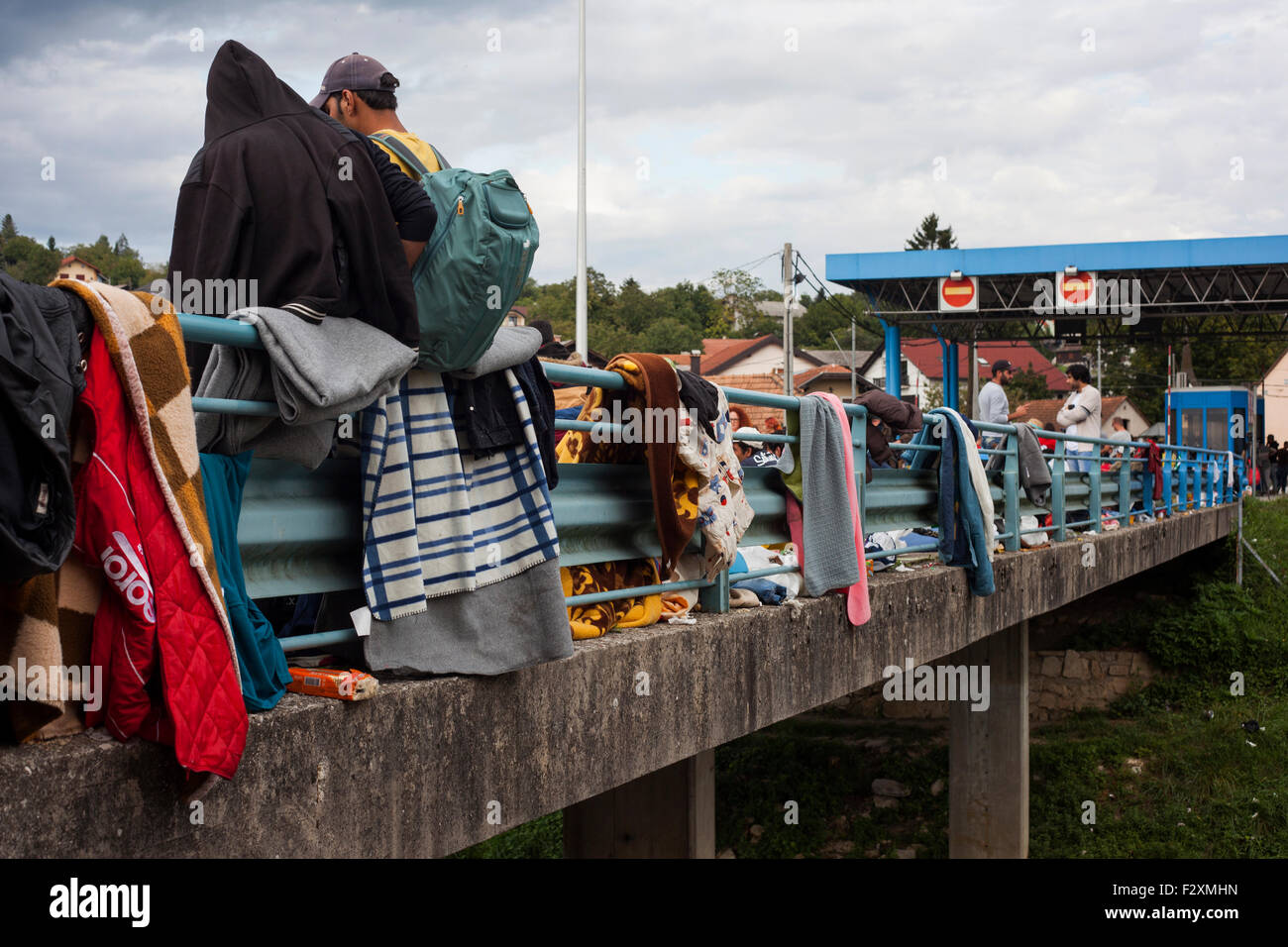 Refugees and migrants waiting to enter the Schengen zone Stock Photo