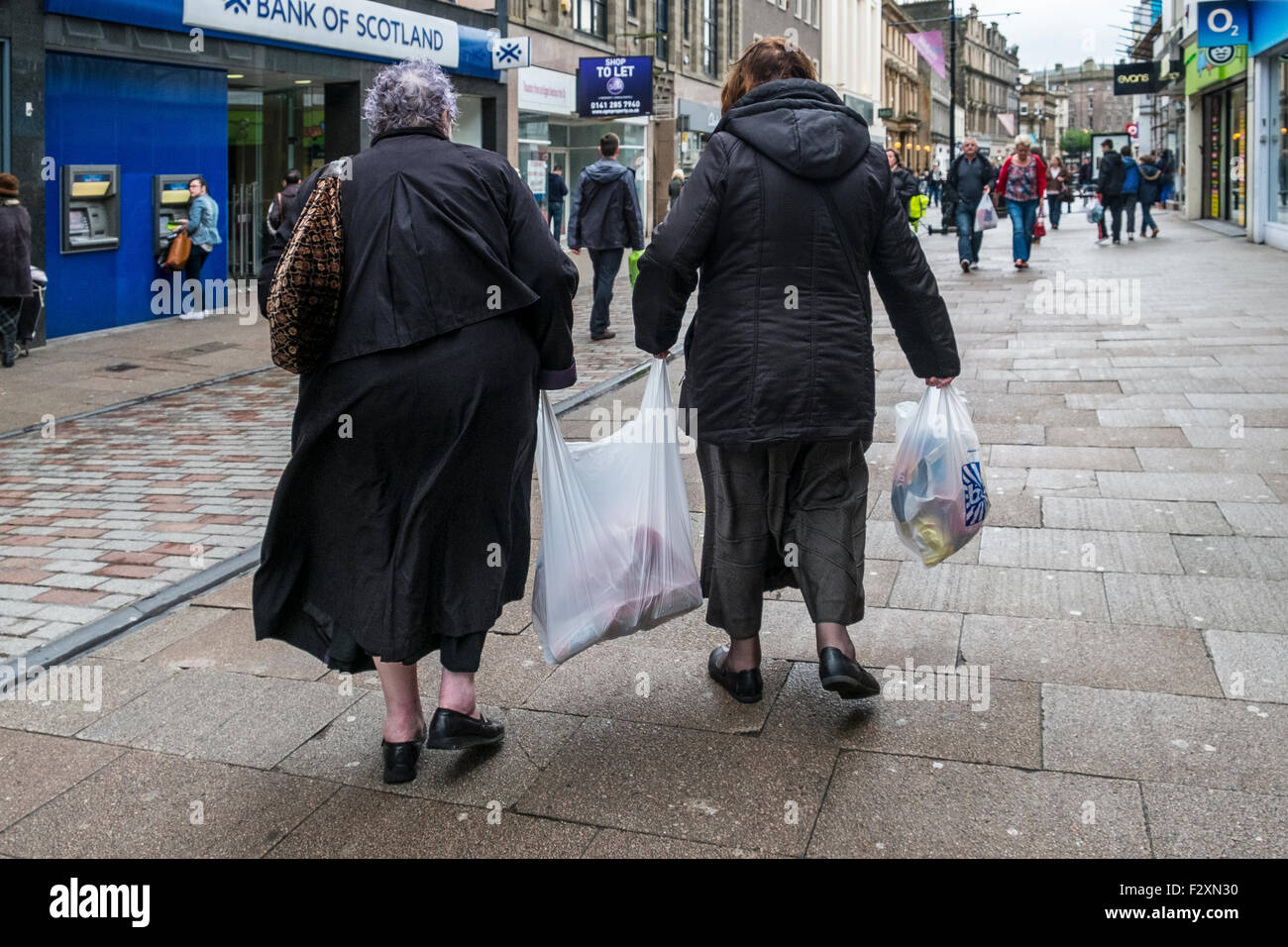 2 two women shopping bag bags groceries scotland Stock Photo