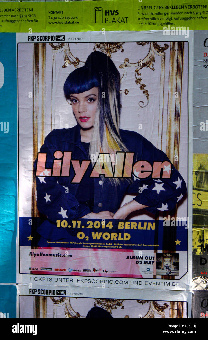 Plakat als Ankuendigung fuer ein Konzert von 'Lily Allen', Berlin. Stock Photo