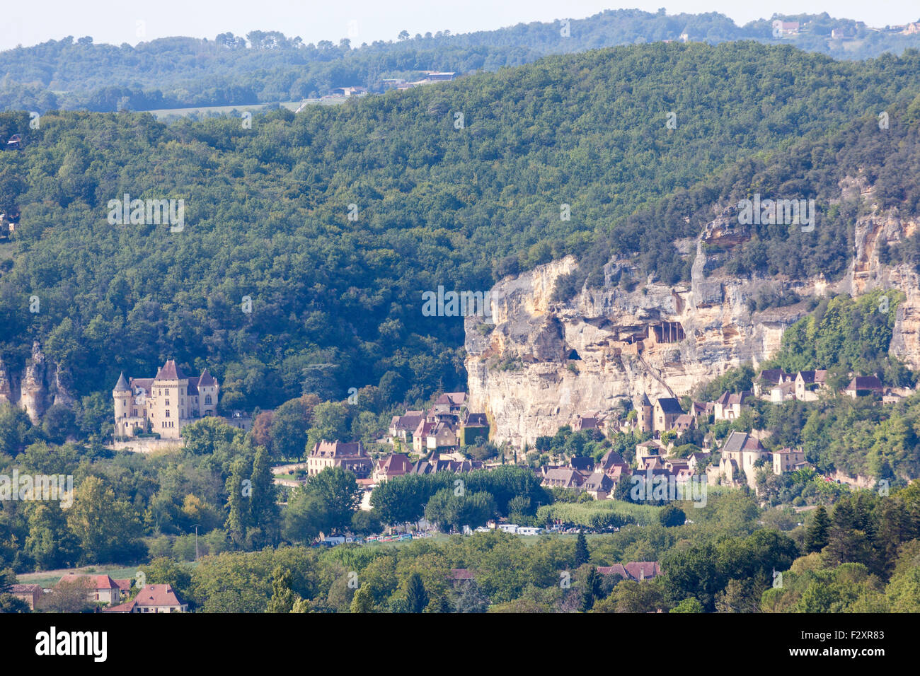 One of the most beautiful villages of France: la Roque Gageac, at sunset  (Dordogne - France), Village de la Roque Gageac. Stock Photo