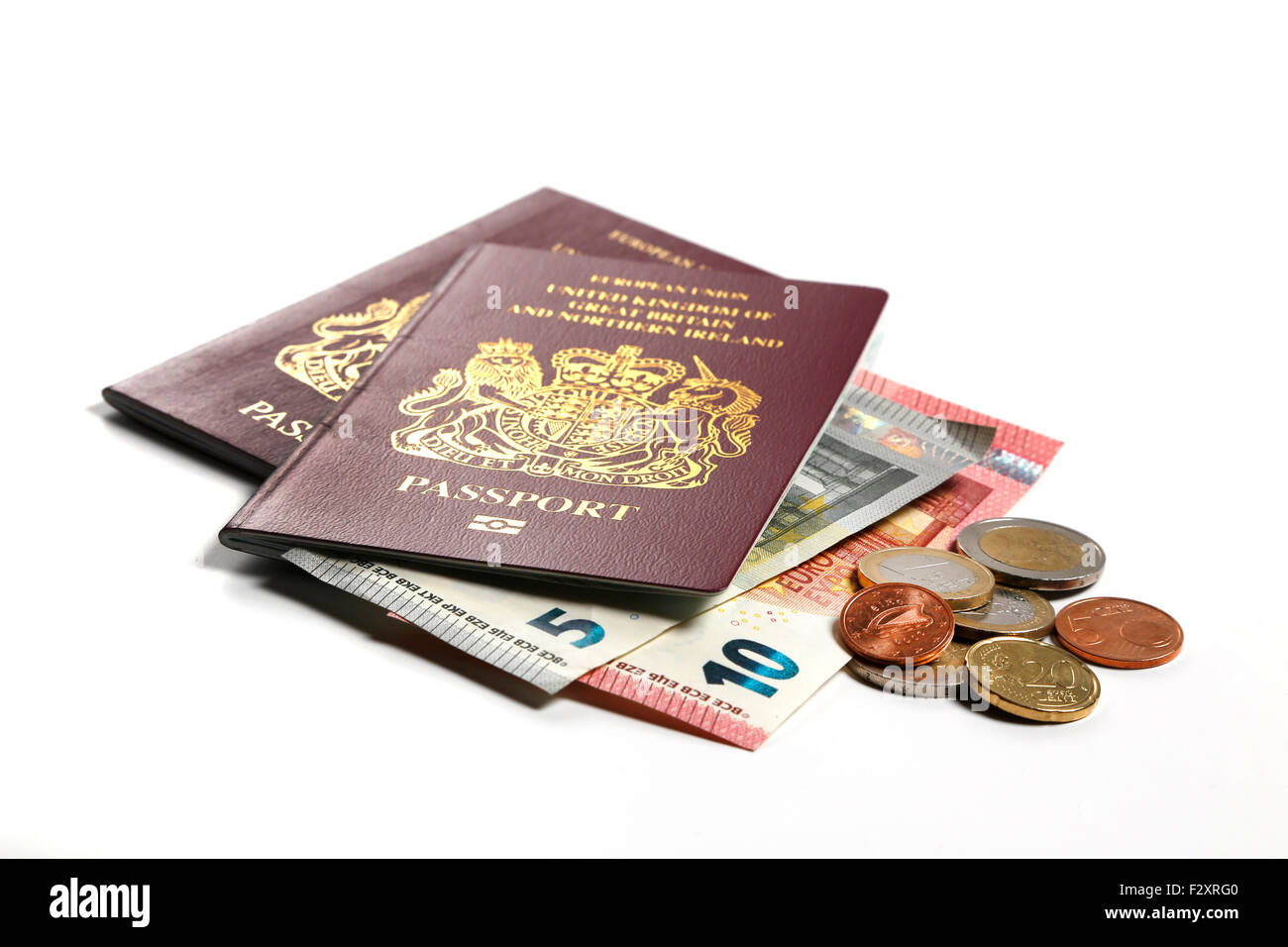 UK Passports and Euros Stock Photo