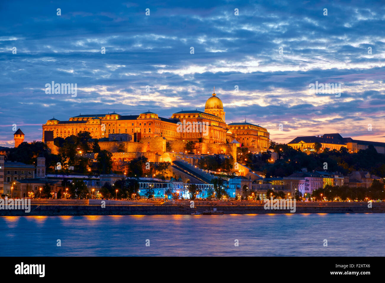 Budapest Castle at Sunset from danube river, Hungary Stock Photo - Alamy
