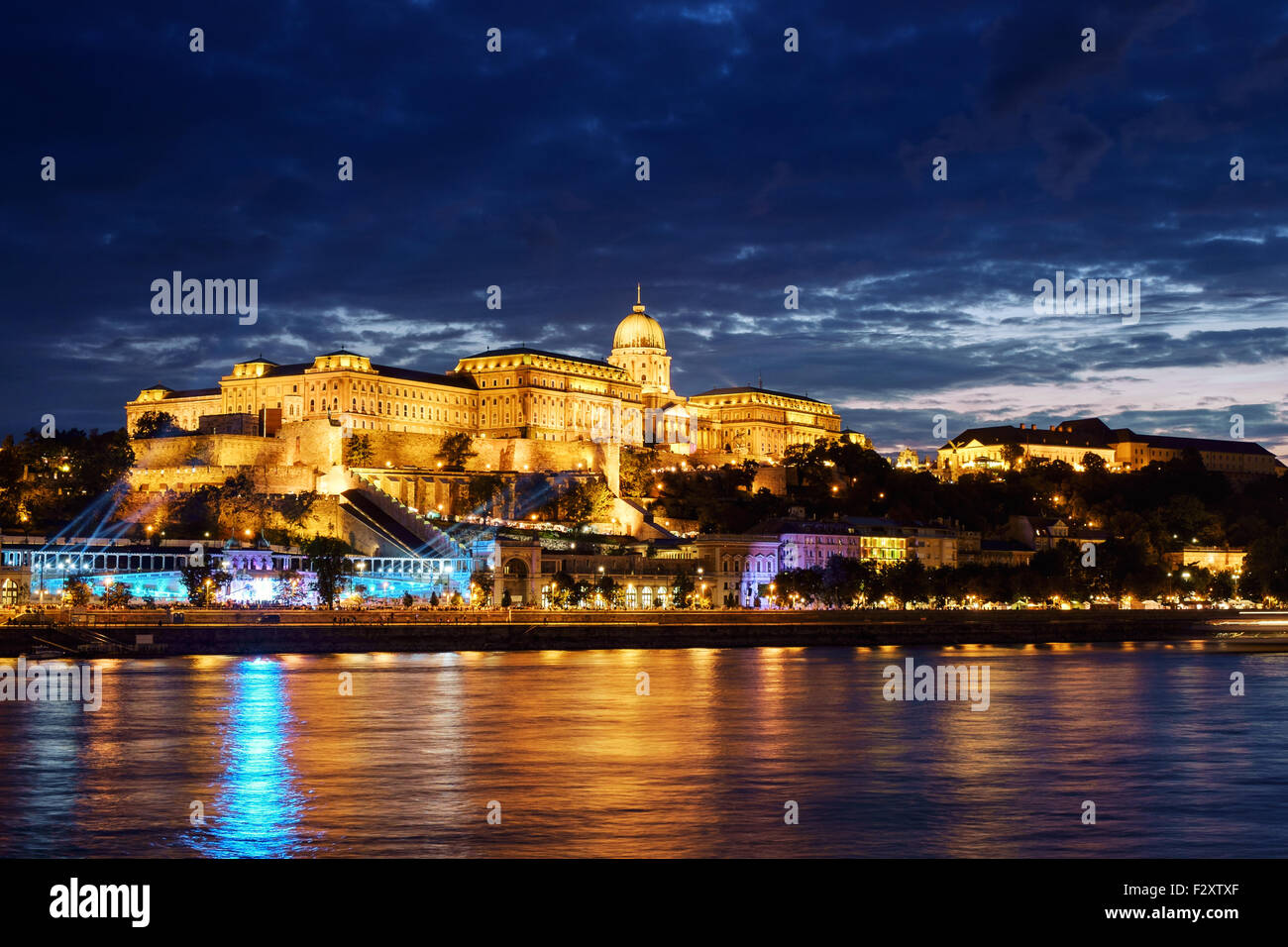 Budapest Castle at Sunset from danube river, Hungary Stock Photo