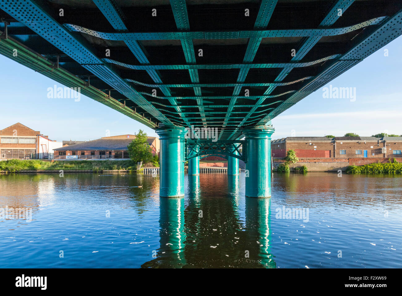 Underneath a steel bridge. Lady Bay Bridge, crossing the River Trent, Nottingham, England, UK Stock Photo