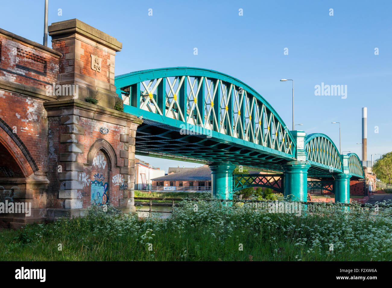 A steel bridge originally constructed for the railways now used as a road. Lady Bay Bridge, crossing the River Trent, Nottingham, England, UK Stock Photo