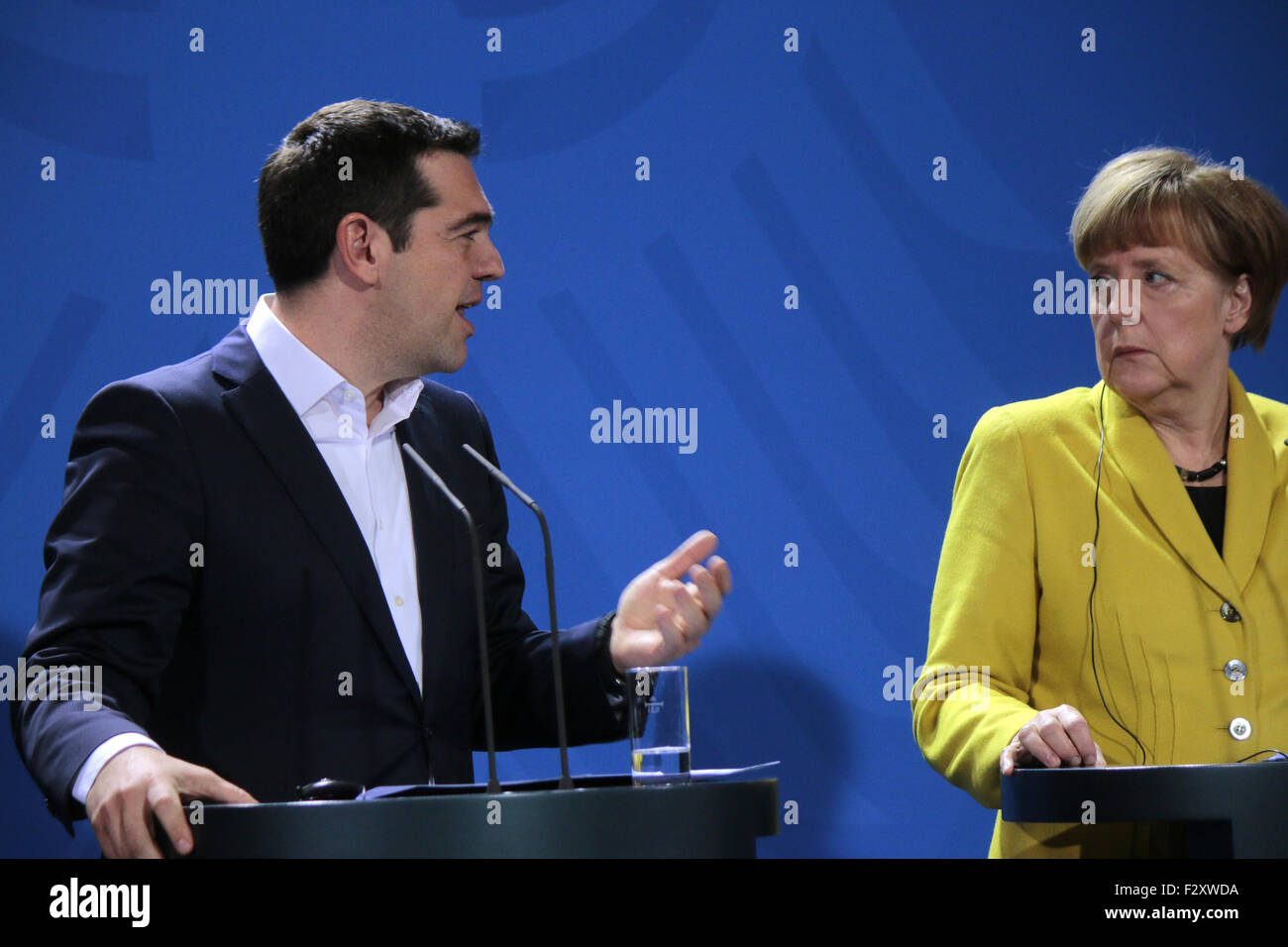 Alexis Tsipras, BKin Angela Merkel - Treffen der dt. Bundeskanzlerin mit dem griechischen Ministerpraesidenten, Bundeskanzleramt Stock Photo