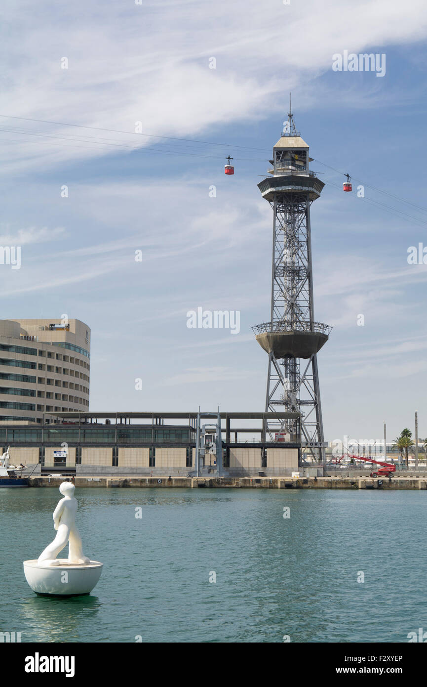 Barcelona port cable car tower Stock Photo - Alamy