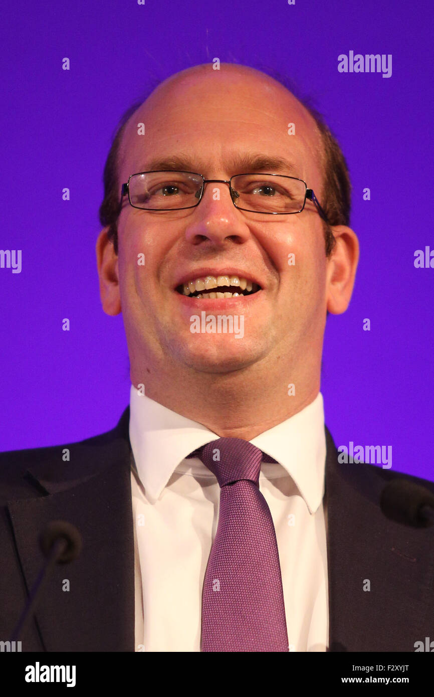 Doncaster, South Yorkshire, UK. 25th September, 2015. UKIP political Mark Reckless speaks at the UKIP National Conference in Doncaster South Yorkshire, UK. 25th September 2015. The party's annual conference was the stage for the unveiling of a new campaign force called 'Leave EU'. Consisting of pressure groups and think tanks with thousands of activists between them it will aim to end the UK’s ties with Brussels.  Ian Hinchliffe / /Alamy Live News Stock Photo