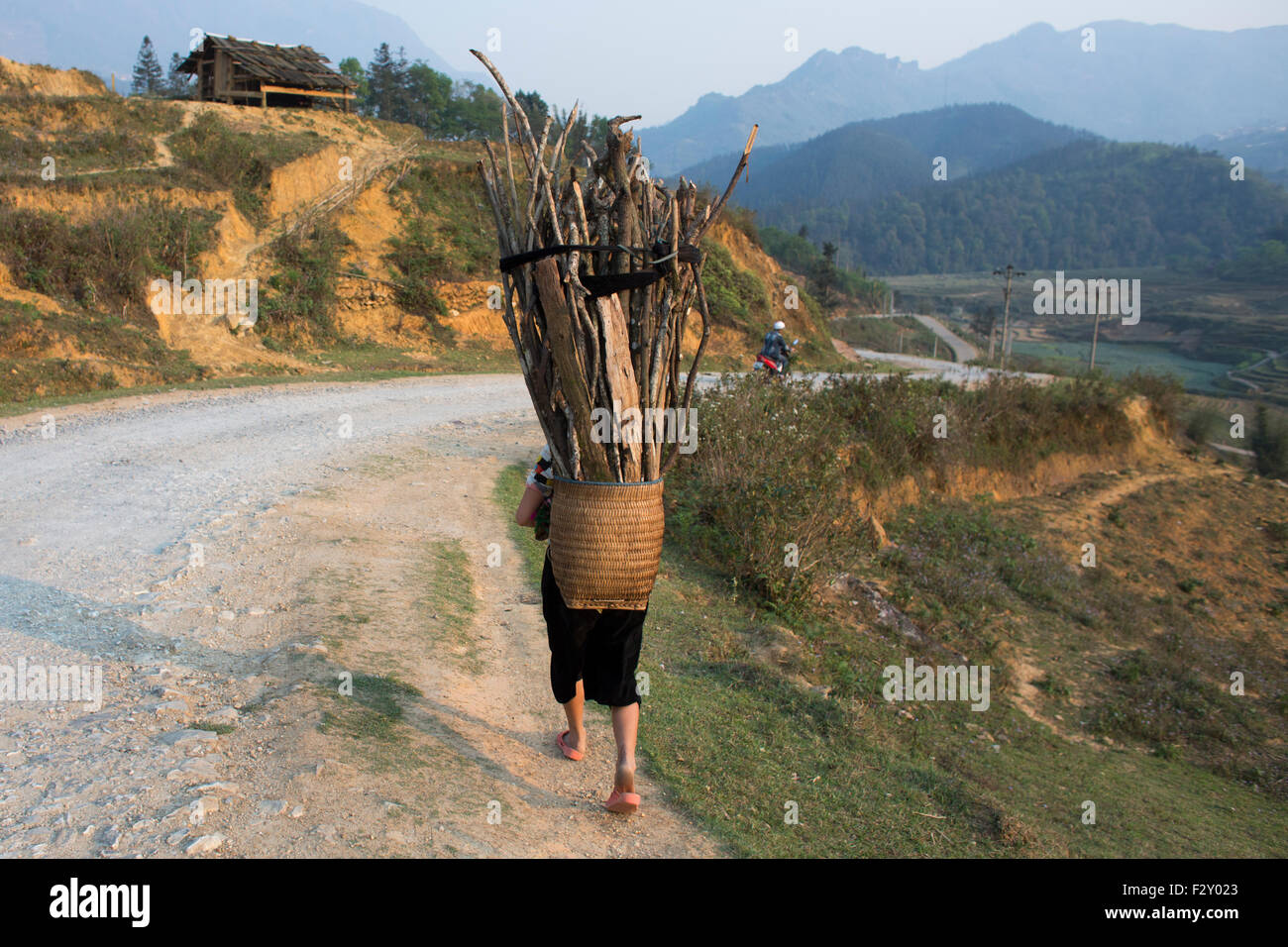 Traditional Hmong hill tribe way of transport Stock Photo