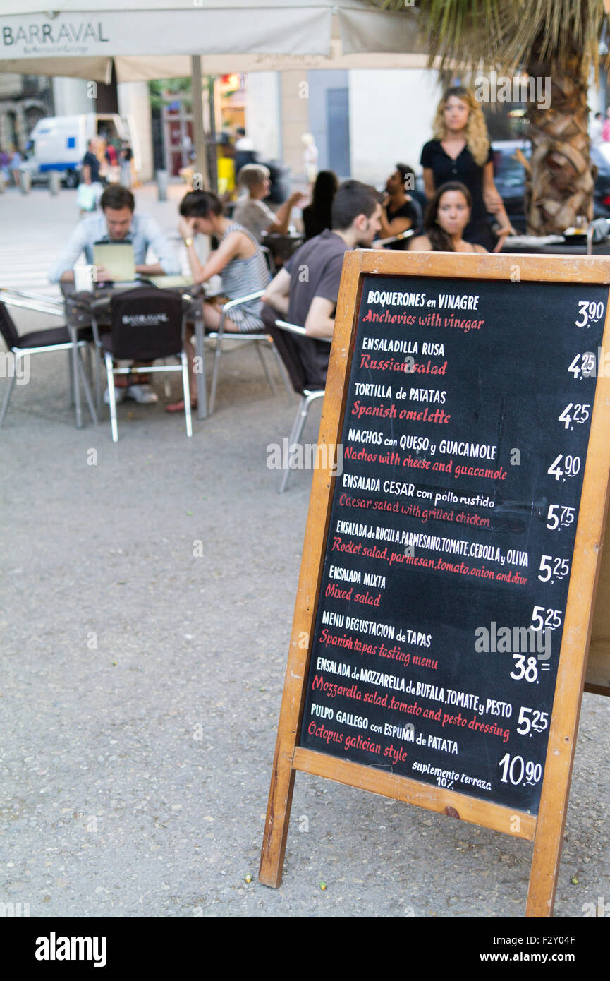 Barcelona tapas board menu with English translations Stock Photo - Alamy