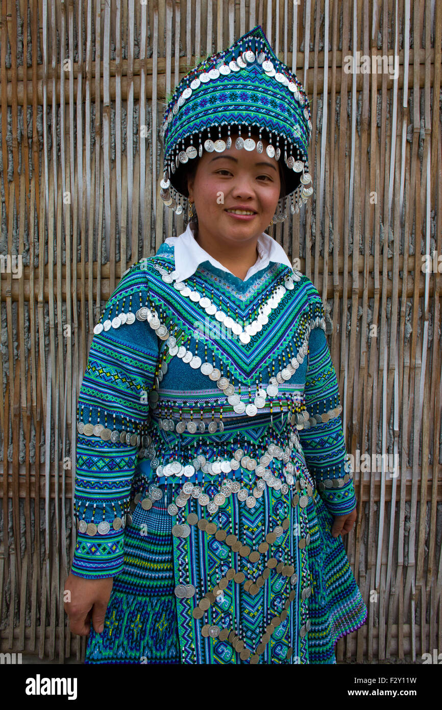ethnic 'Flower Hmong' tribe in Northern Vietnam. Stock Photo