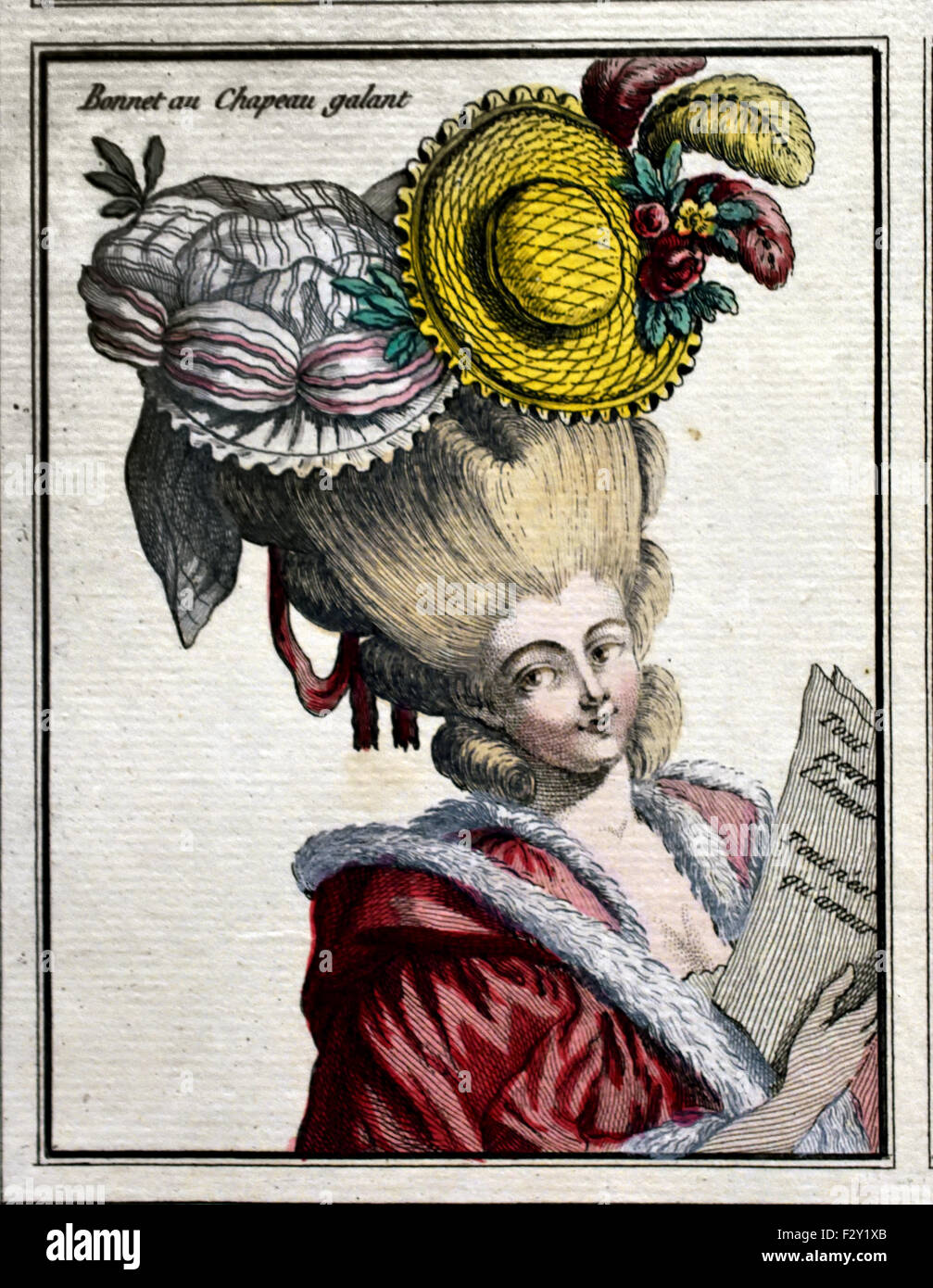 French Coiffures, Poufs, Hats and Bonnets Coiffures and Headdresses ( J. Pelicier  Esnauts & Rapilly 1780 )  Paris France Stock Photo