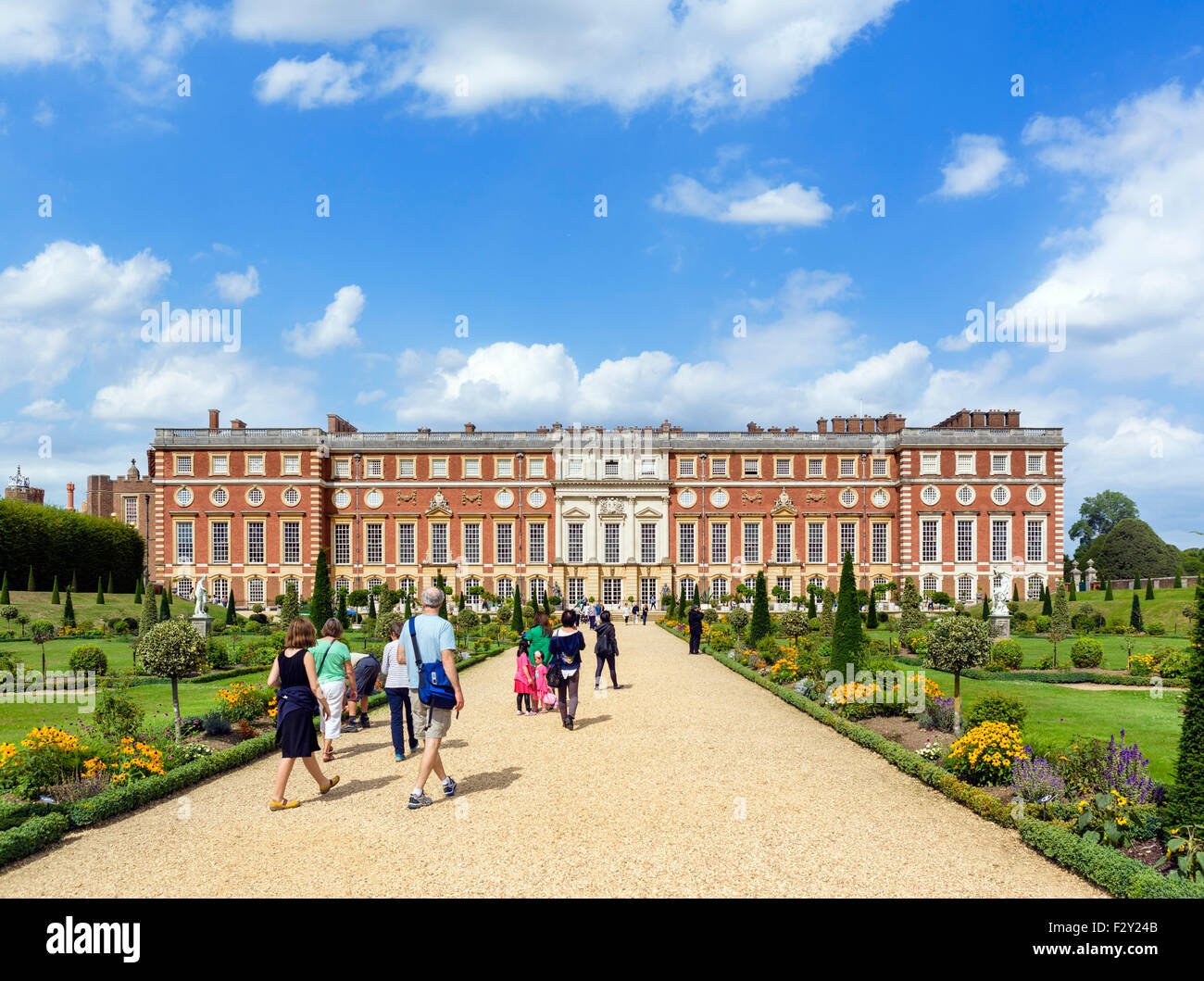 The South Front, by Sir Christopher Wren, viewed from the Privy Garden, Hampton Court Palace, Greater London, England, UK Stock Photo