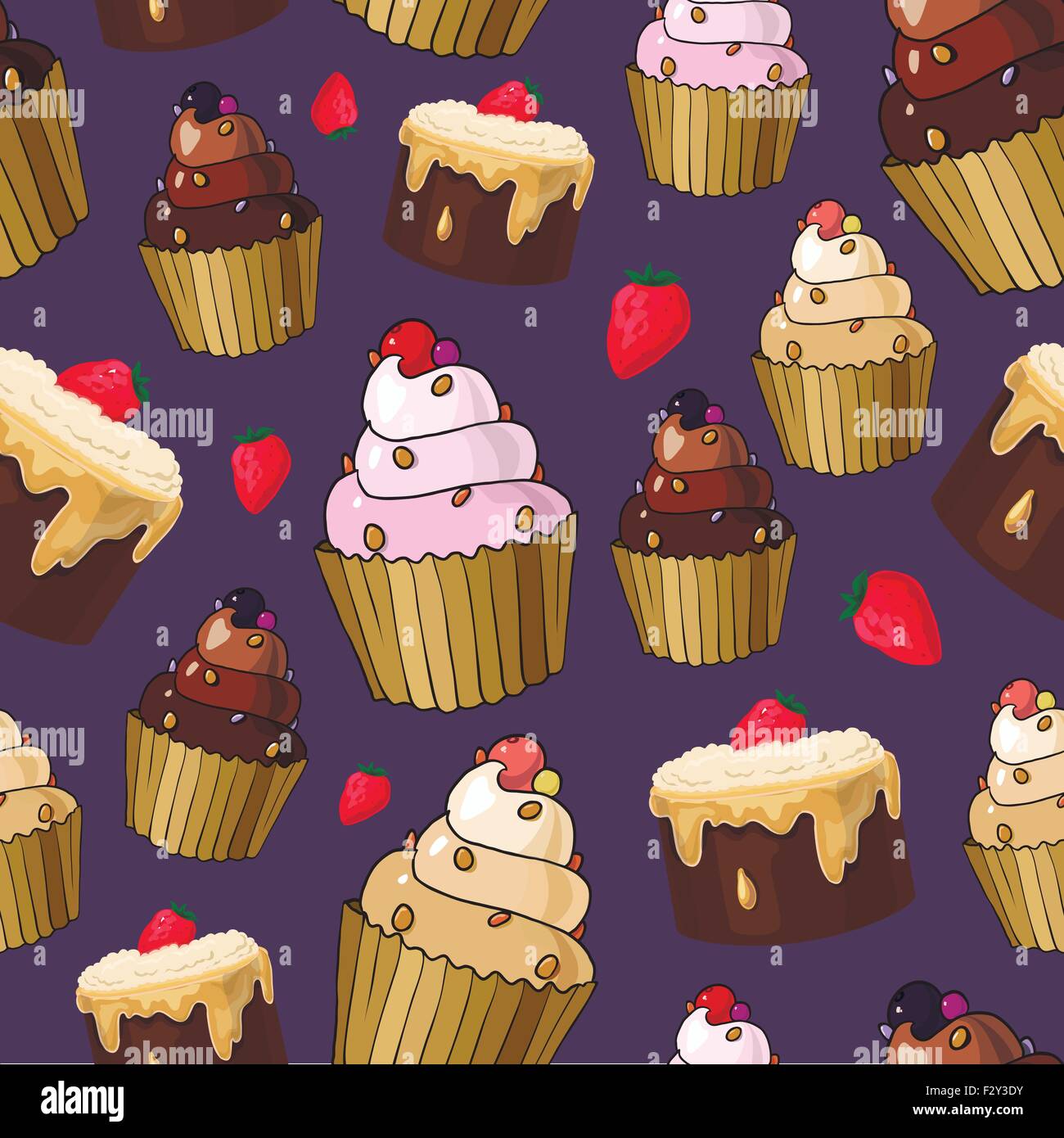 Seamless pattern with cherry cupcakes Stock Vector Image & Art - Alamy