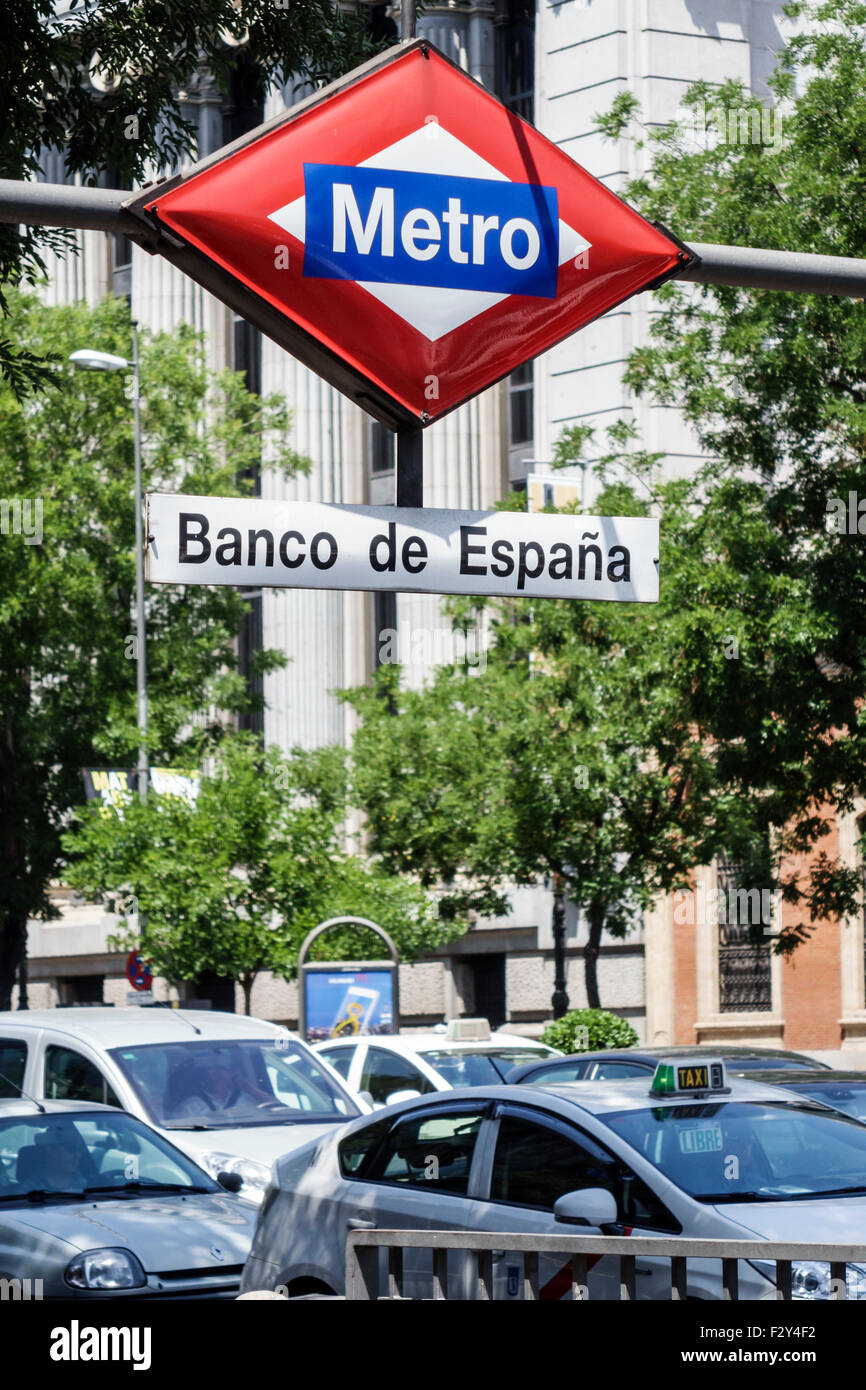 Madrid Spain,Hispanic Centro,Calle de Alcala,Metro,Banco de Espana Station,subway,train,sign,Spain150701036 Stock Photo