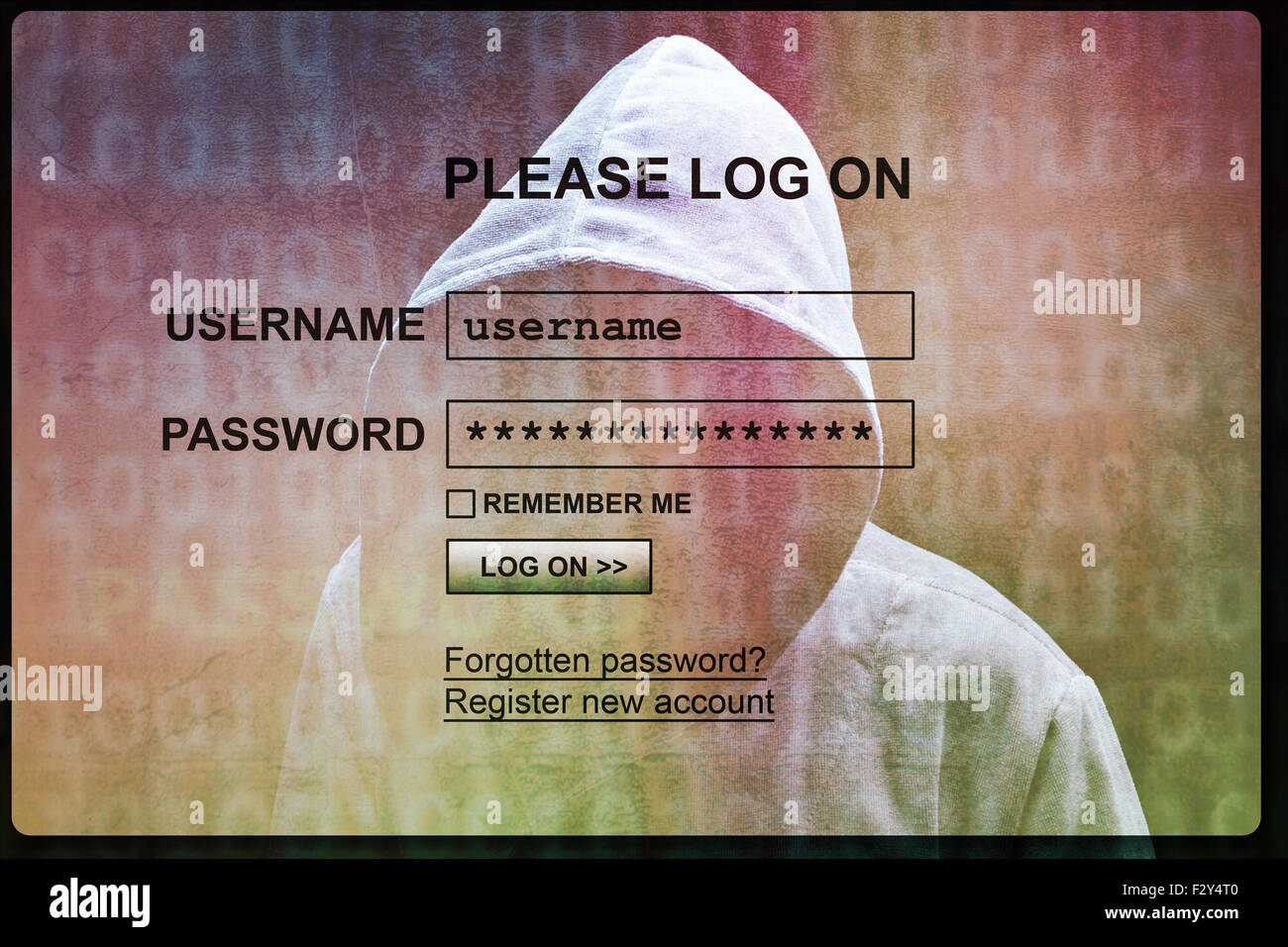 Computer hacker silhouette of hooded man with internet login screen concept for security, phishing and hacking network account u Stock Photo