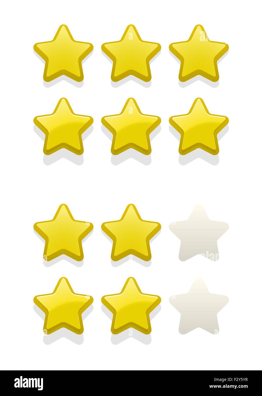 Vector set of simple yellow stars, design element for rank, rating, award Stock Photo