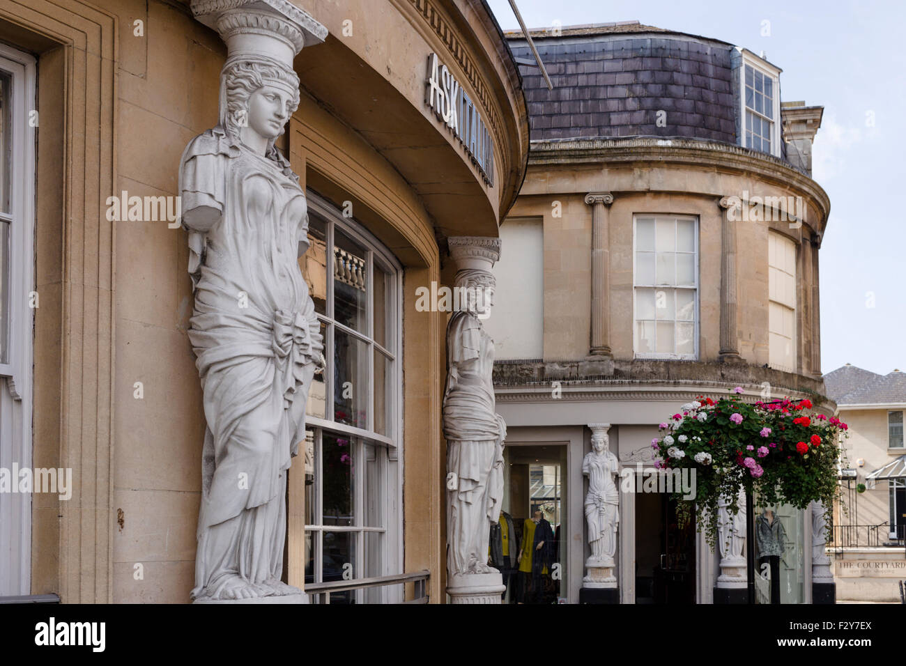 Shops and Victorian caryatids in Montpellier Walk, Cheltenham Stock