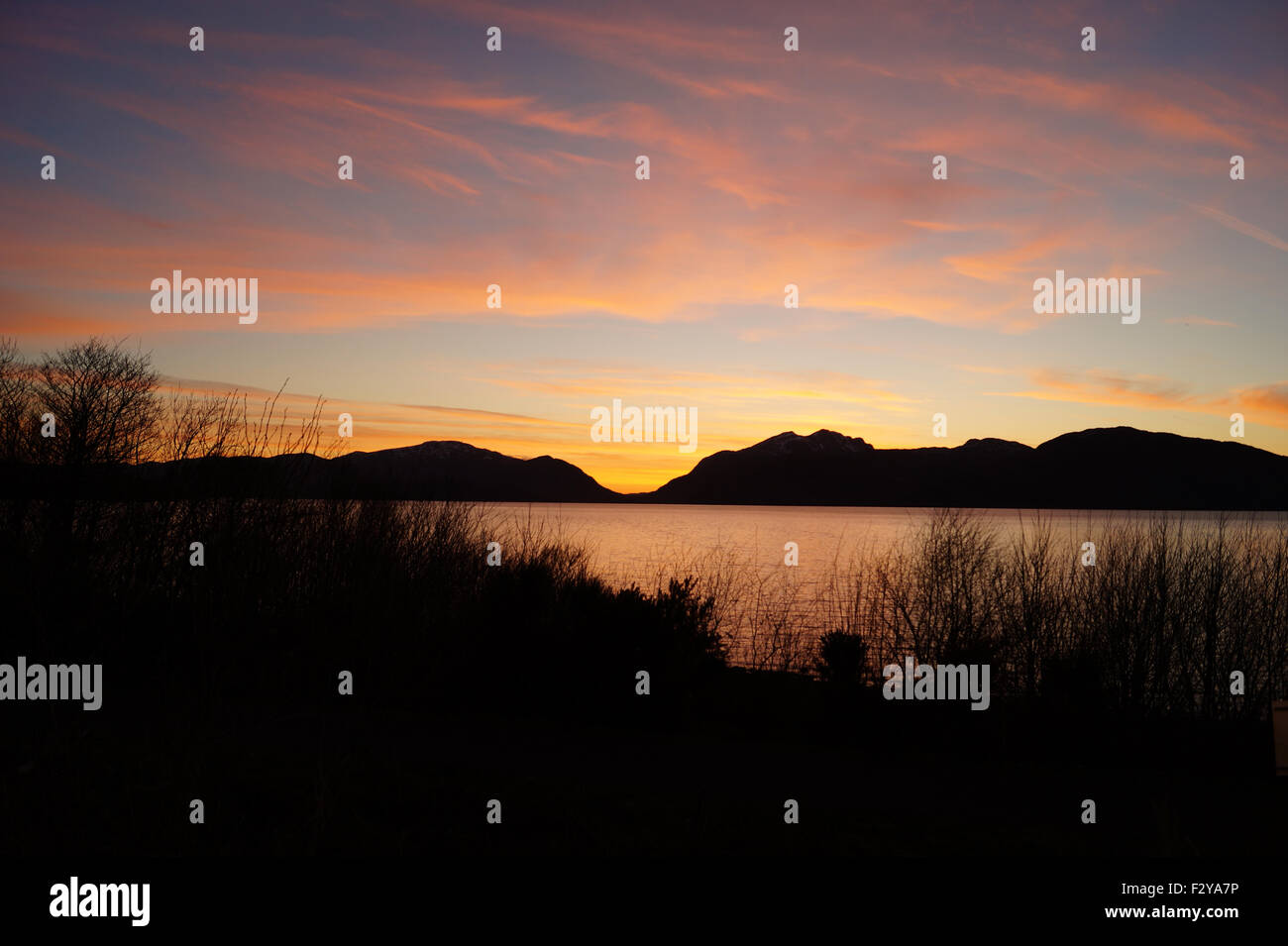 Sunset between Oban and Fort William with Pink and Yellow Clouds ...