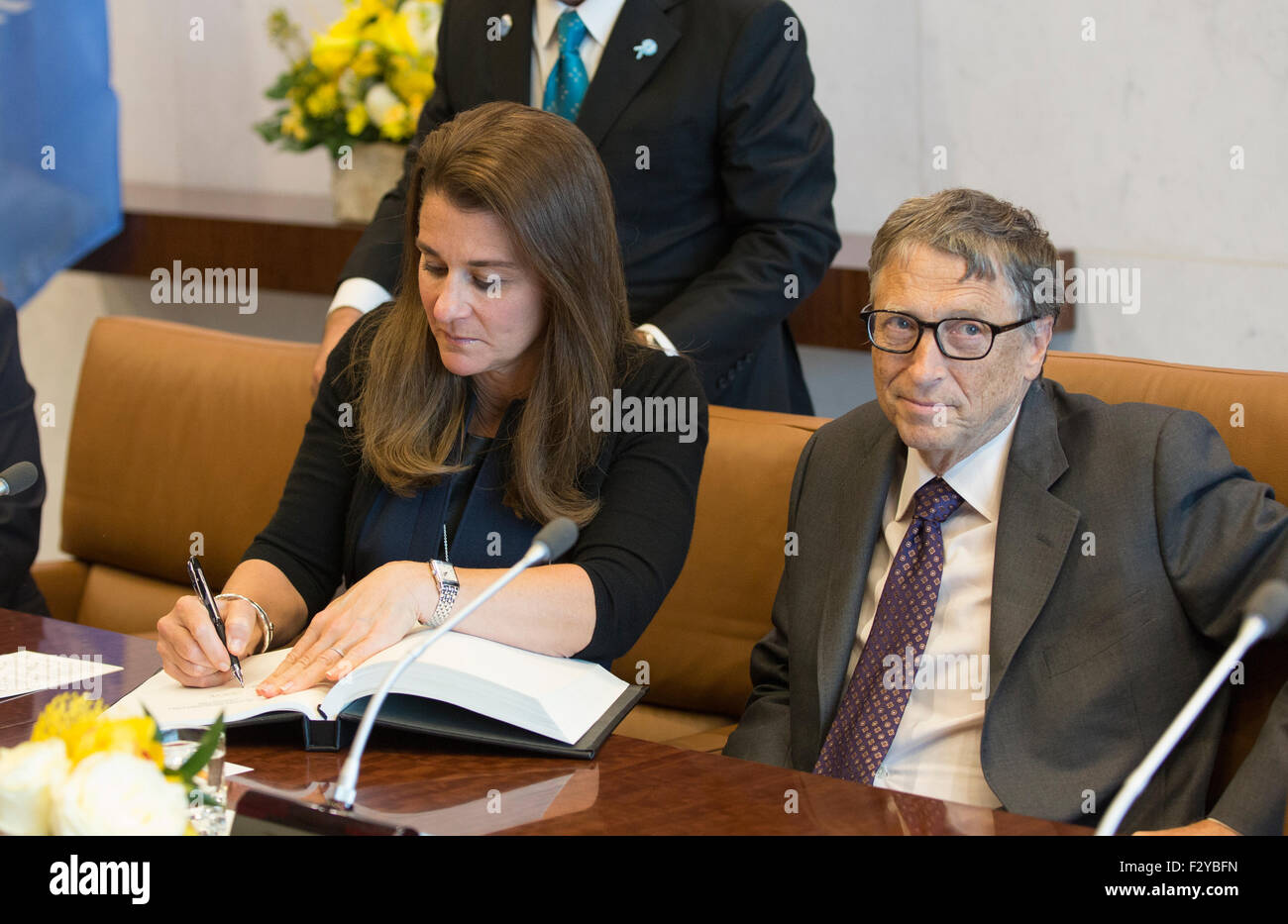 New York City, United States. 25th Sep, 2015. Bill Gates(right) and Melinda Gates (left) attends