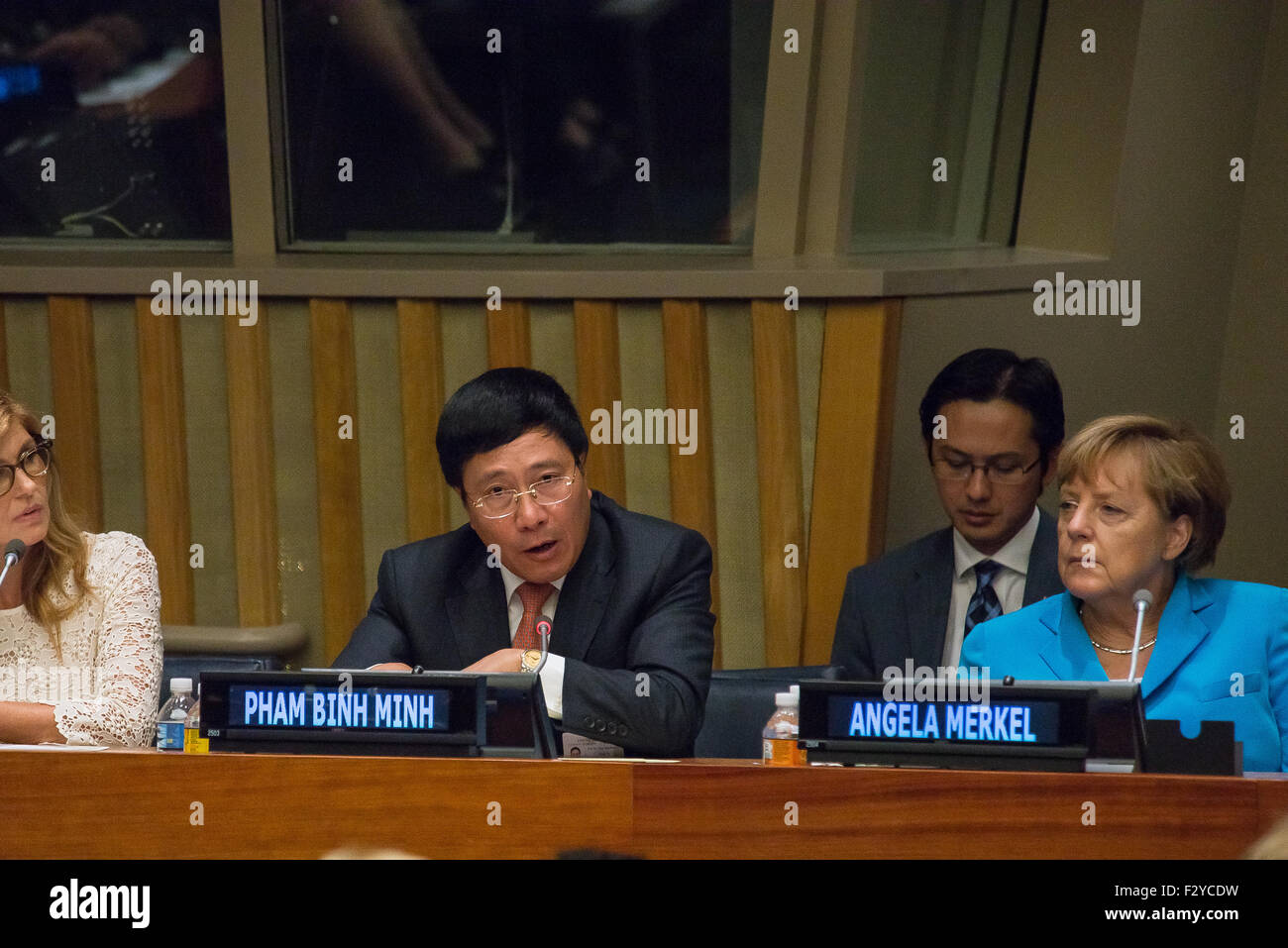 New York, United States. 25th Sep, 2015. Pham Binh Minh giving remarks during the special UNDP summit meeting, on the same day that the United Nations General Assembly, unanimously approved the Sustainable Development Goals. Credit:  Albin Lohr-Jones/Pacific Press/Alamy Live News Stock Photo