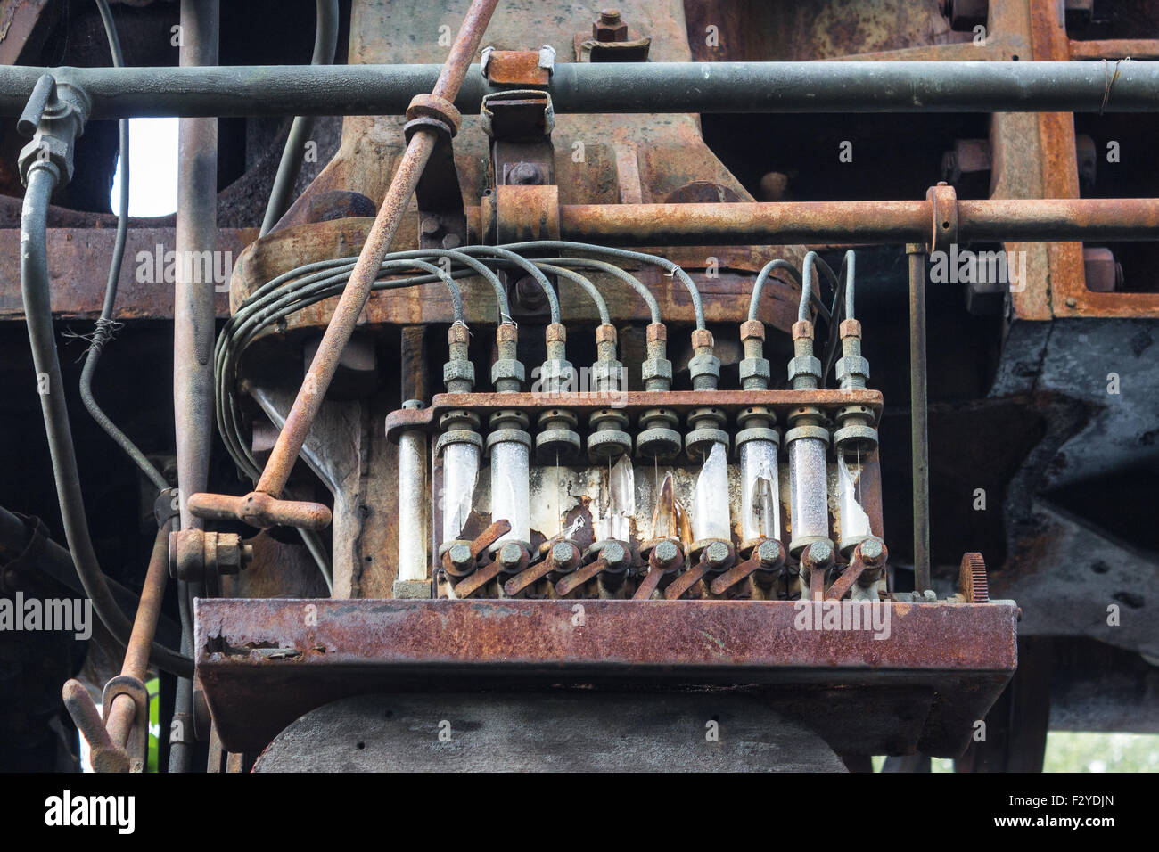 old rusted fuse. rusty metal machinery detail. aged technology Stock Photo