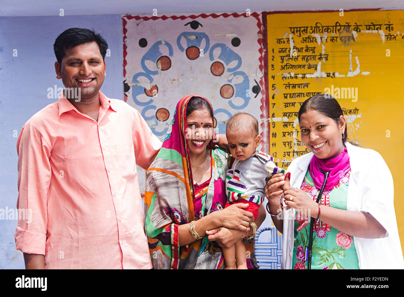 4 indian rural Villager Medical Dispensary Checking Stock Photo