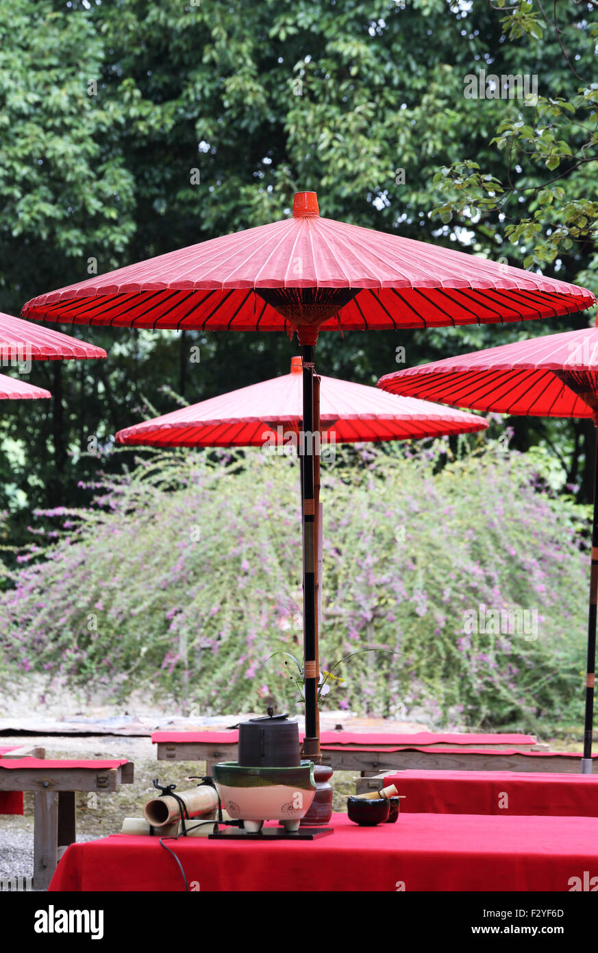 Japanese green tea ceremony in garden Stock Photo Alamy