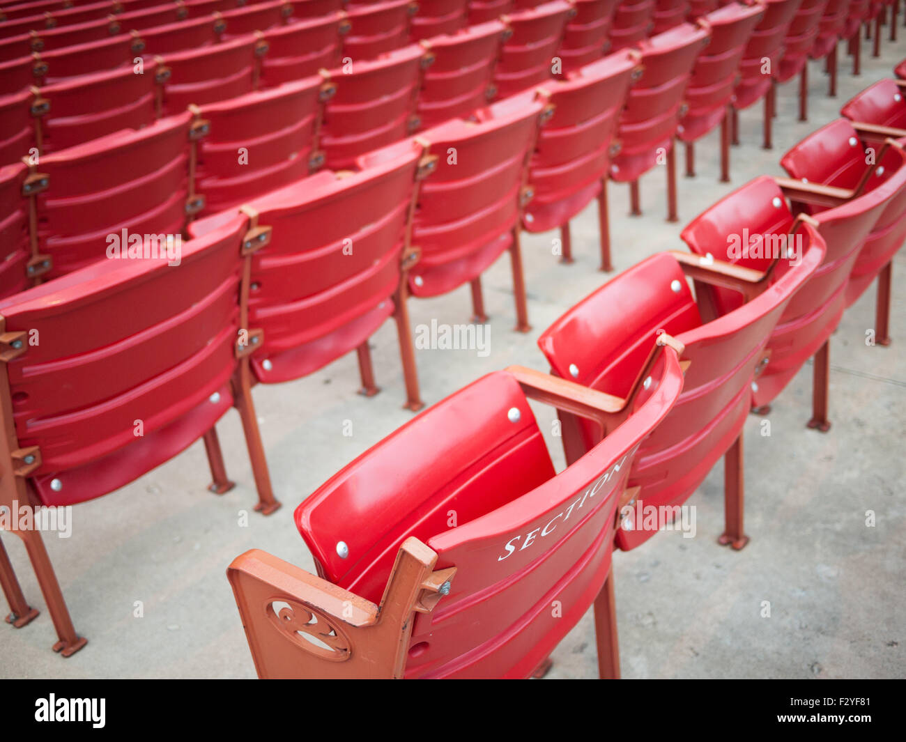 A view of the distinctive red seats at the Jay Pritzker Pavilion in Chicago, Illinois. Stock Photo