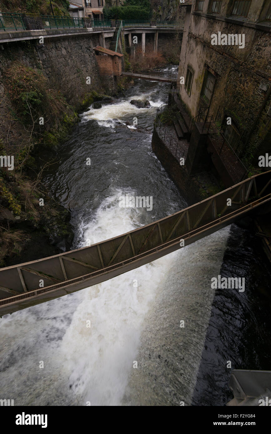 Site of the factories Valley, on the river La Durolle in the town of Thiers, Auvergne France. Stock Photo