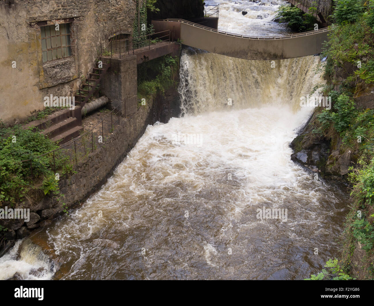 Site of the factories Valley, on the river La Durolle in the town of Thiers, Auvergne France. Stock Photo