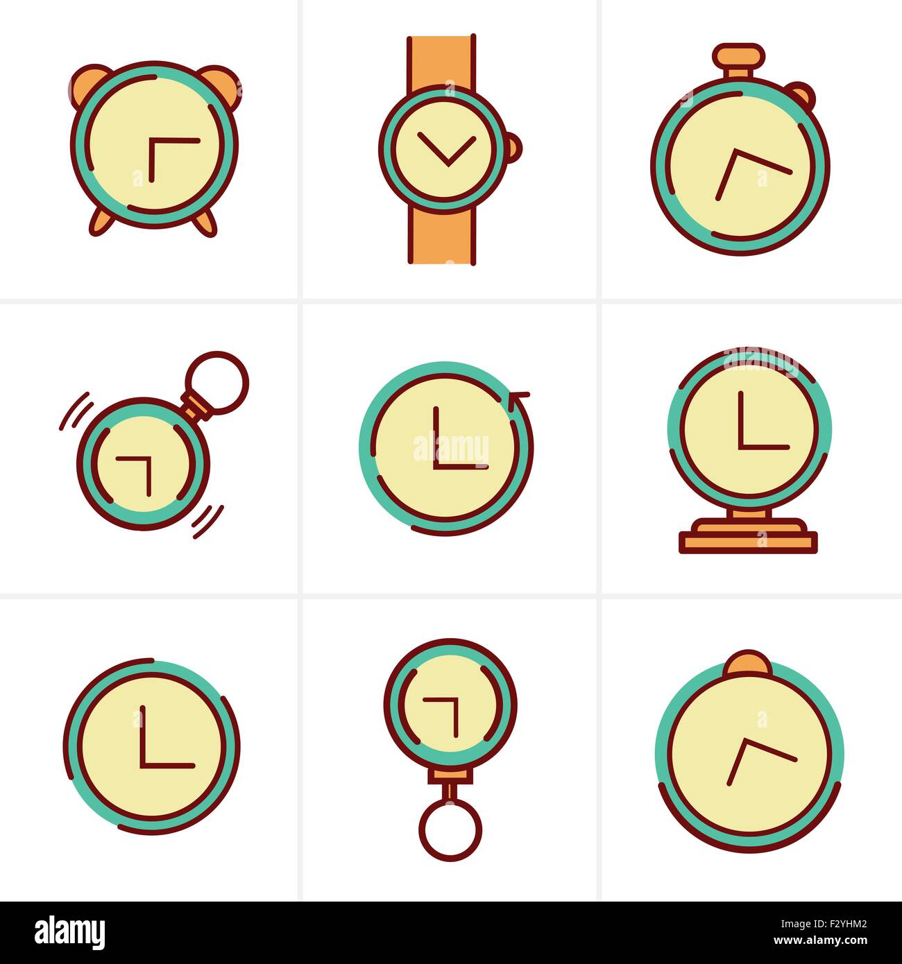 Time Clock Line Icons Set, Vector Design Stock Vector Image & Art - Alamy