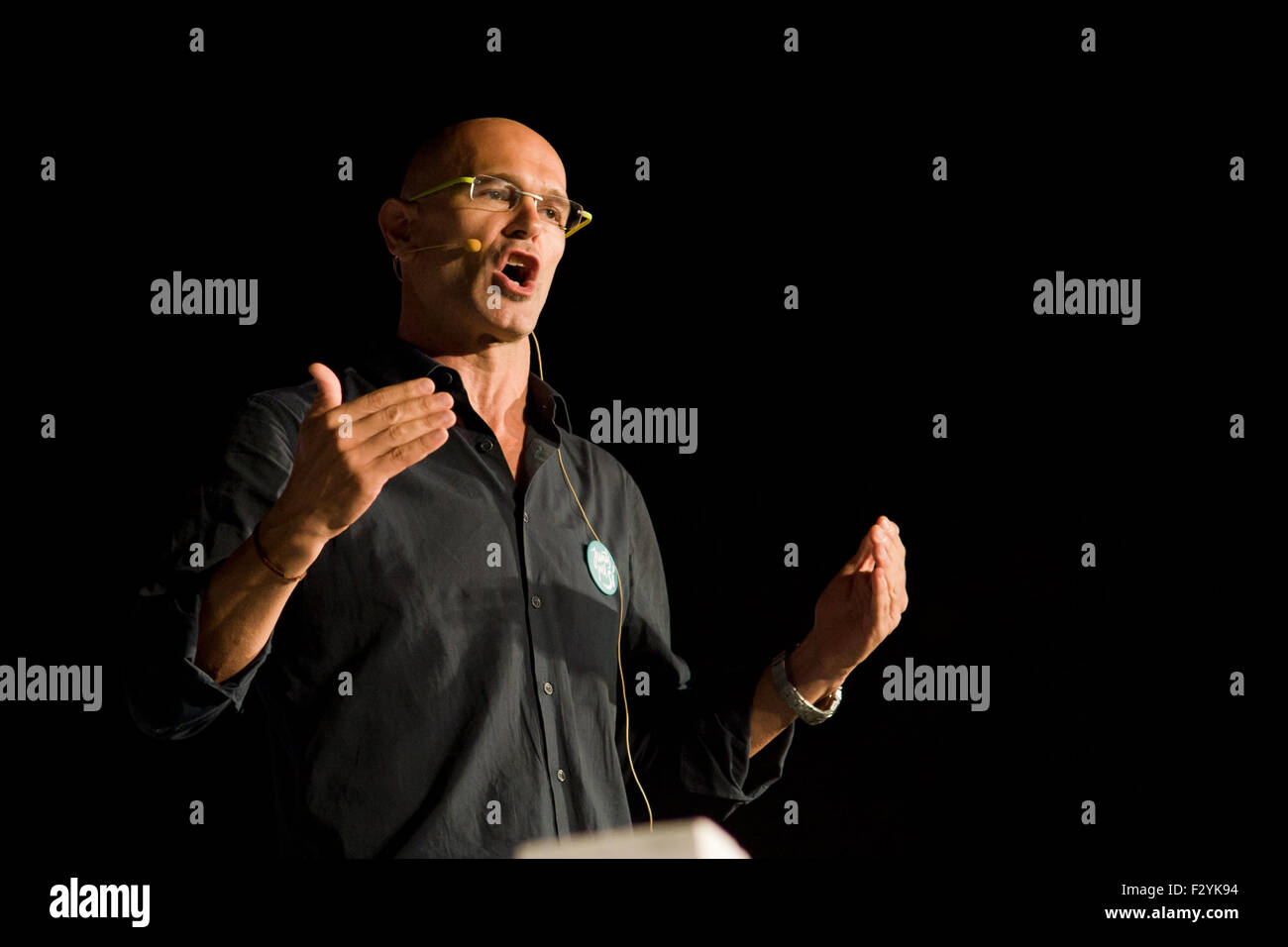 RAUL ROMEVA addresses to the audience during the final campaign rally of 'Junts pel Si' (Together for Yes) in Barcelona. Stock Photo