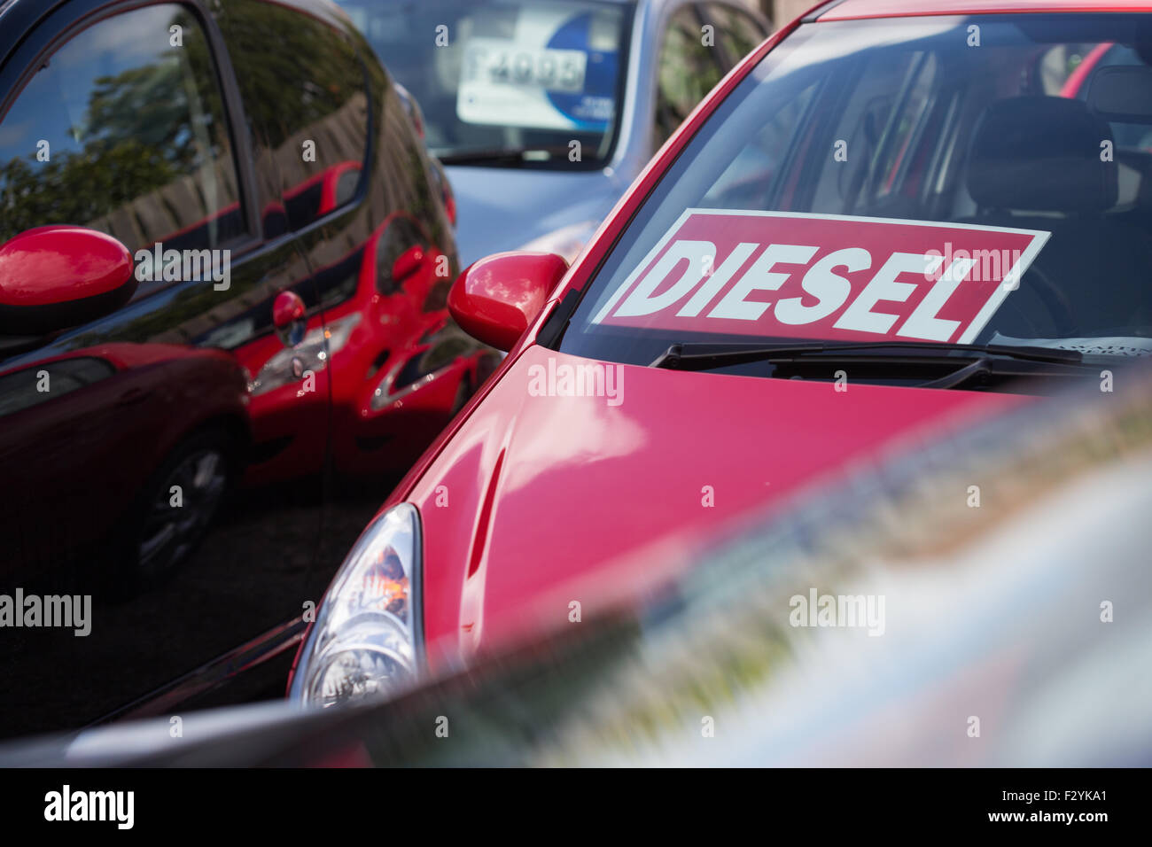 diesel sign in window of for sale car Stock Photo
