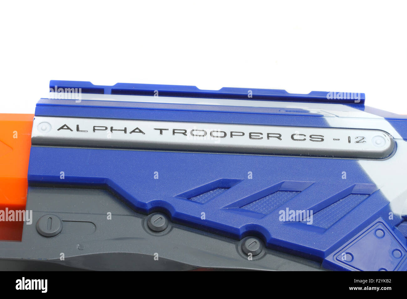 Nerf Gun Elite - Alpha Trooper Clip system 12 A Nerf Blaster is a toy gun  made by Hasbro that fires foam darts, discs, or, in so Stock Photo - Alamy