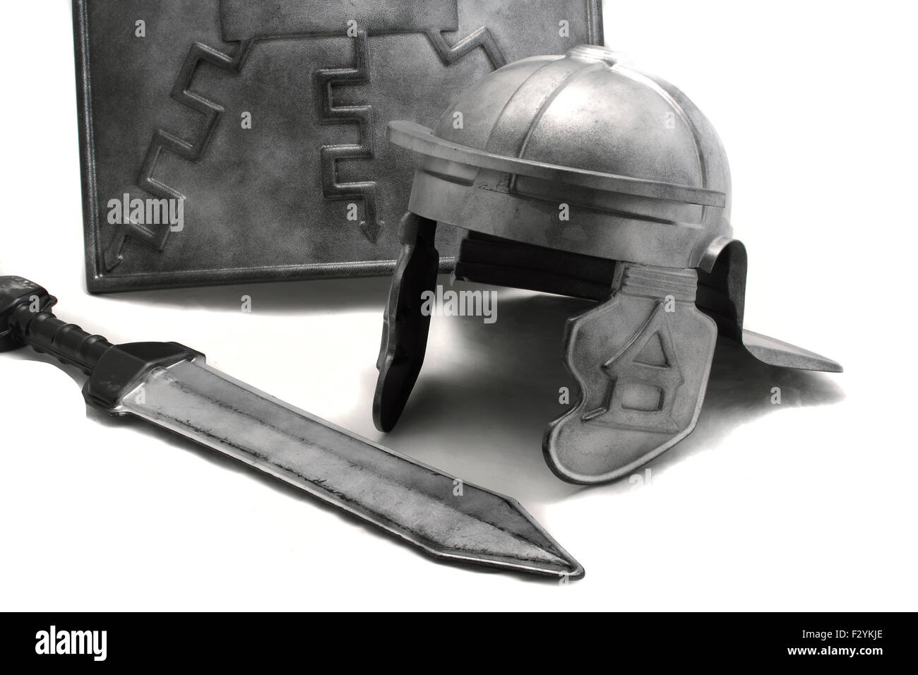 Toy plastic Roman armour. Scutum shield, Gladius sword and Galea