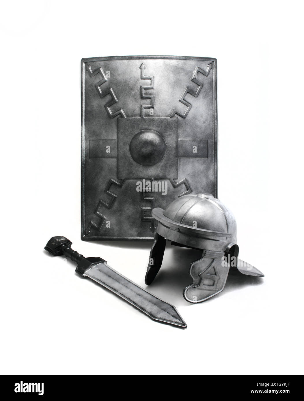 Toy plastic Roman armour. Scutum shield, Gladius sword and Stock